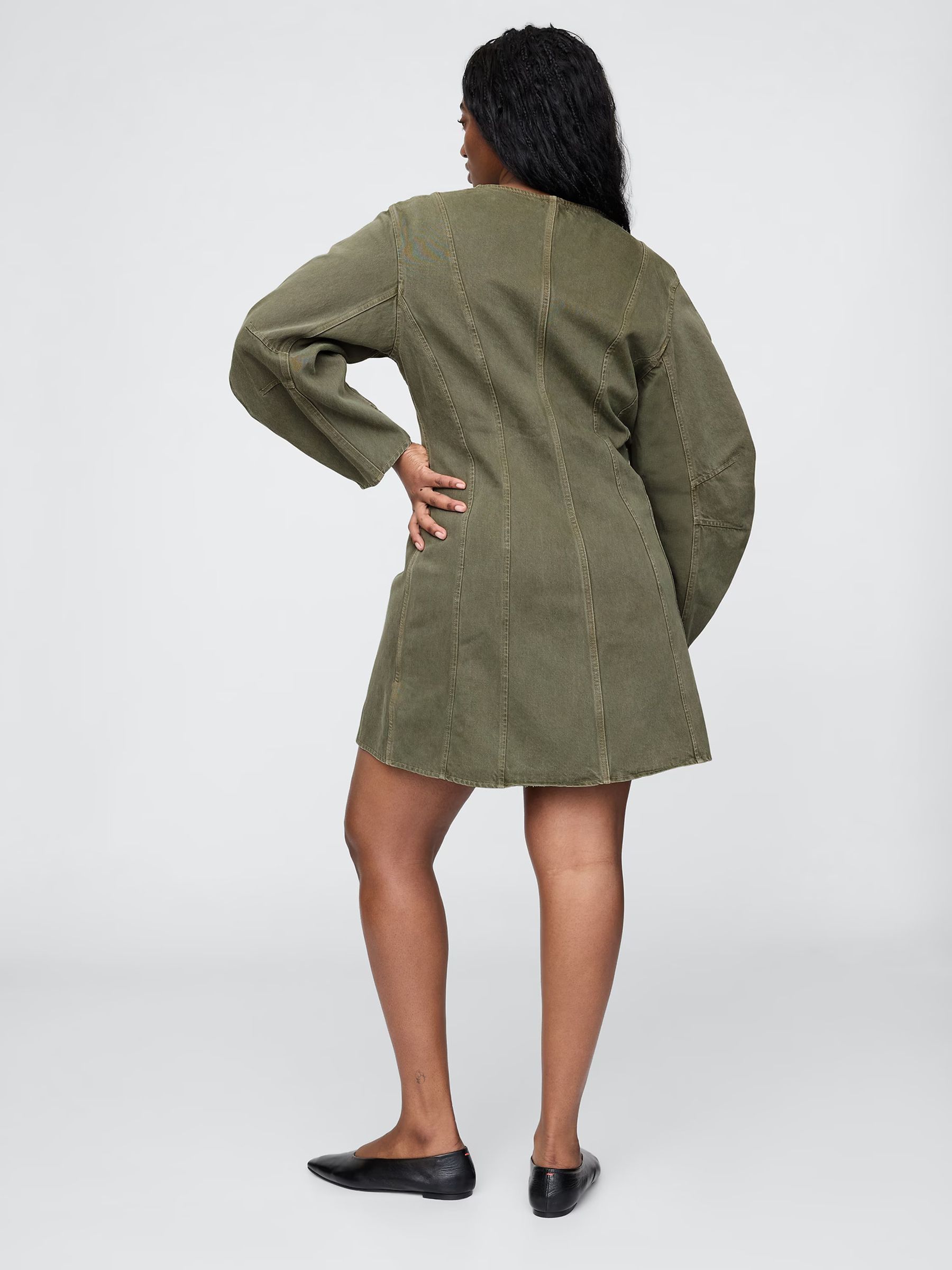 Green Barrel Long Sleeve 100% Cotton V-Neck Shirt Dress - Image 6 of 7