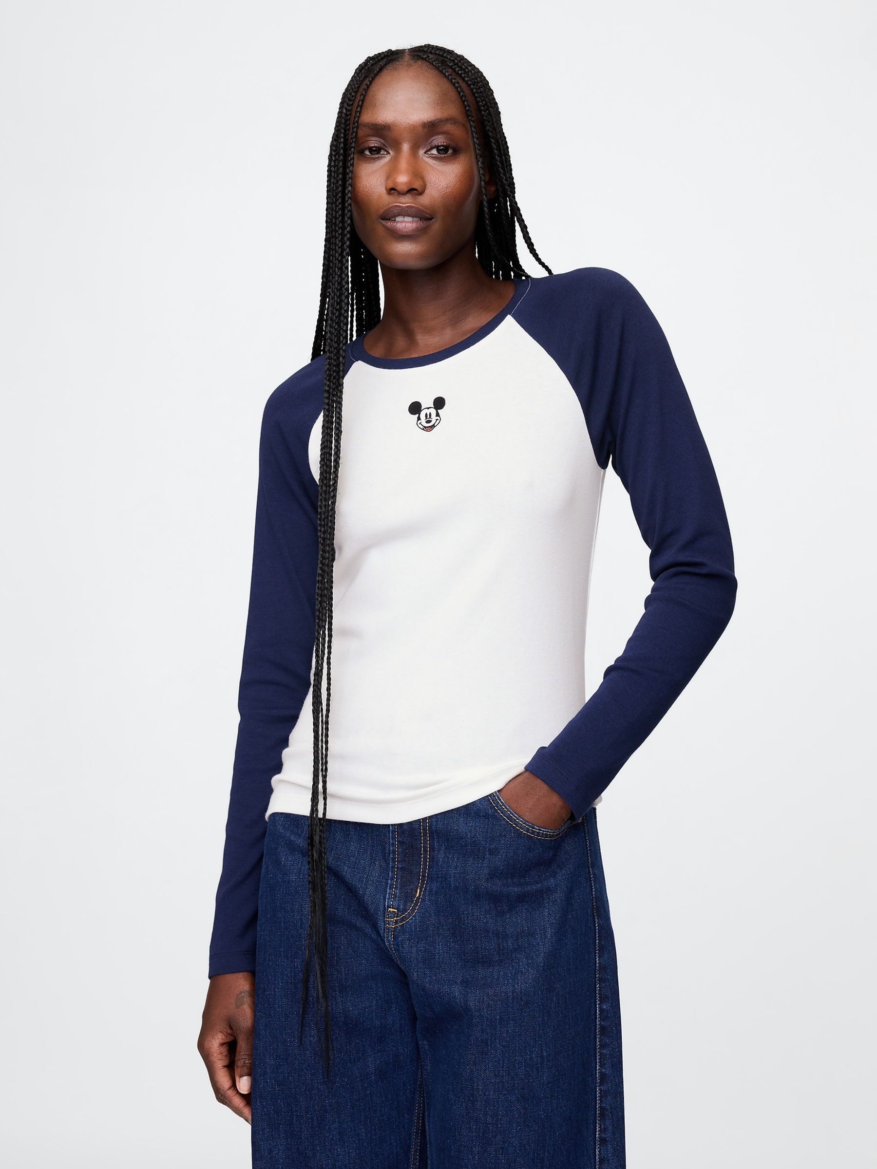 Navy Blue Mickey Mouse Disney Raglan Long Sleeve T-Shirt Gap