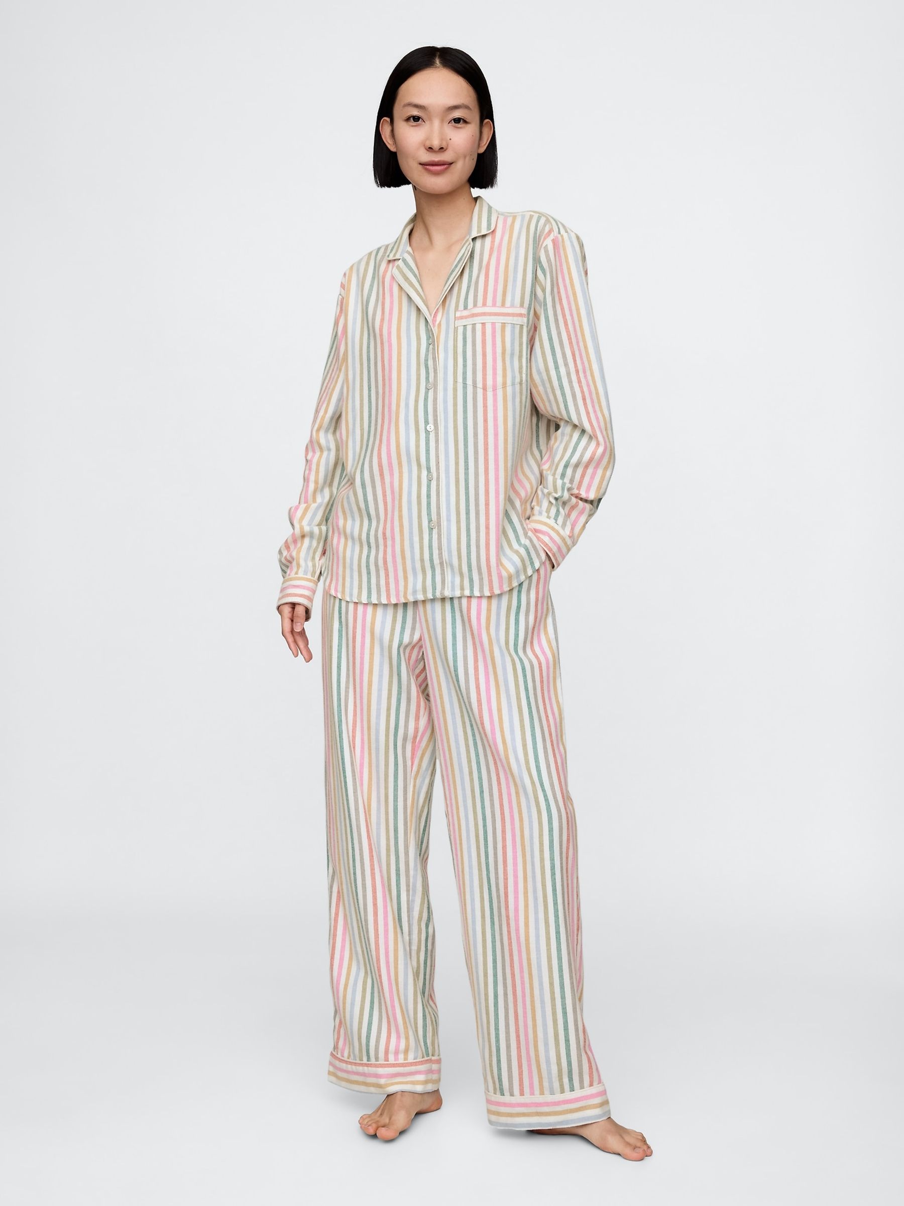 White Stripe Long Sleeve Pyjamas - Image 1 of 5