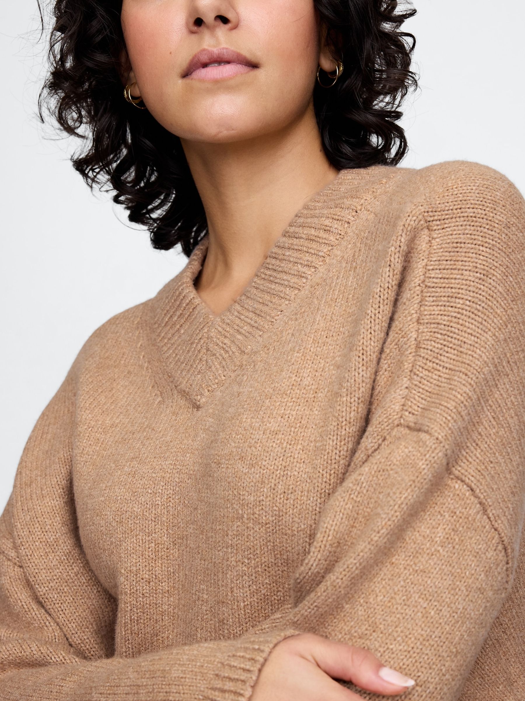Brown CashSoft Oversized V-Neck Jumper - Image 4 of 5