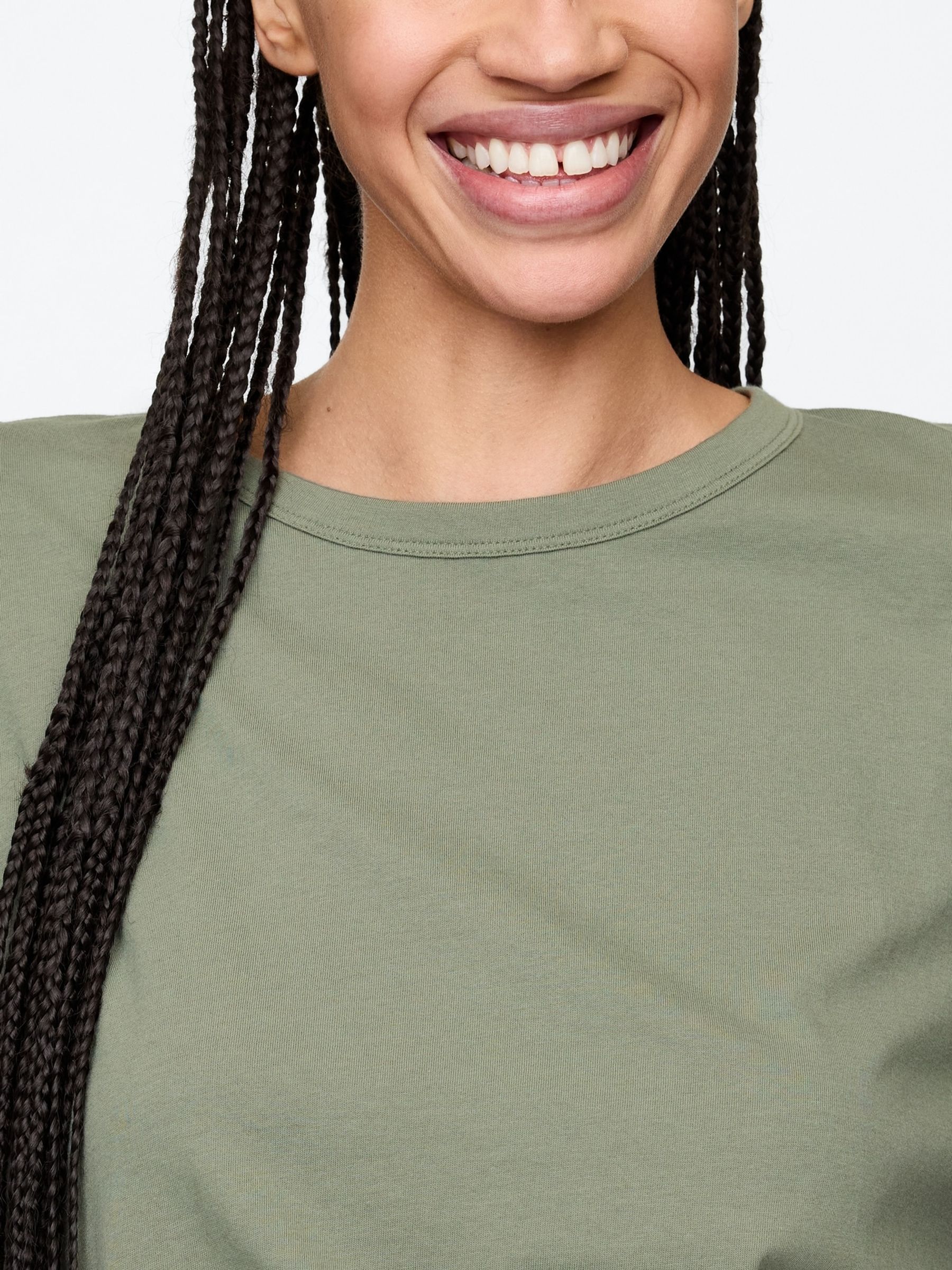 Green Favourite Oversized Cotton-Modal Crew Neck Long Sleeve T-Shirt - Image 4 of 5