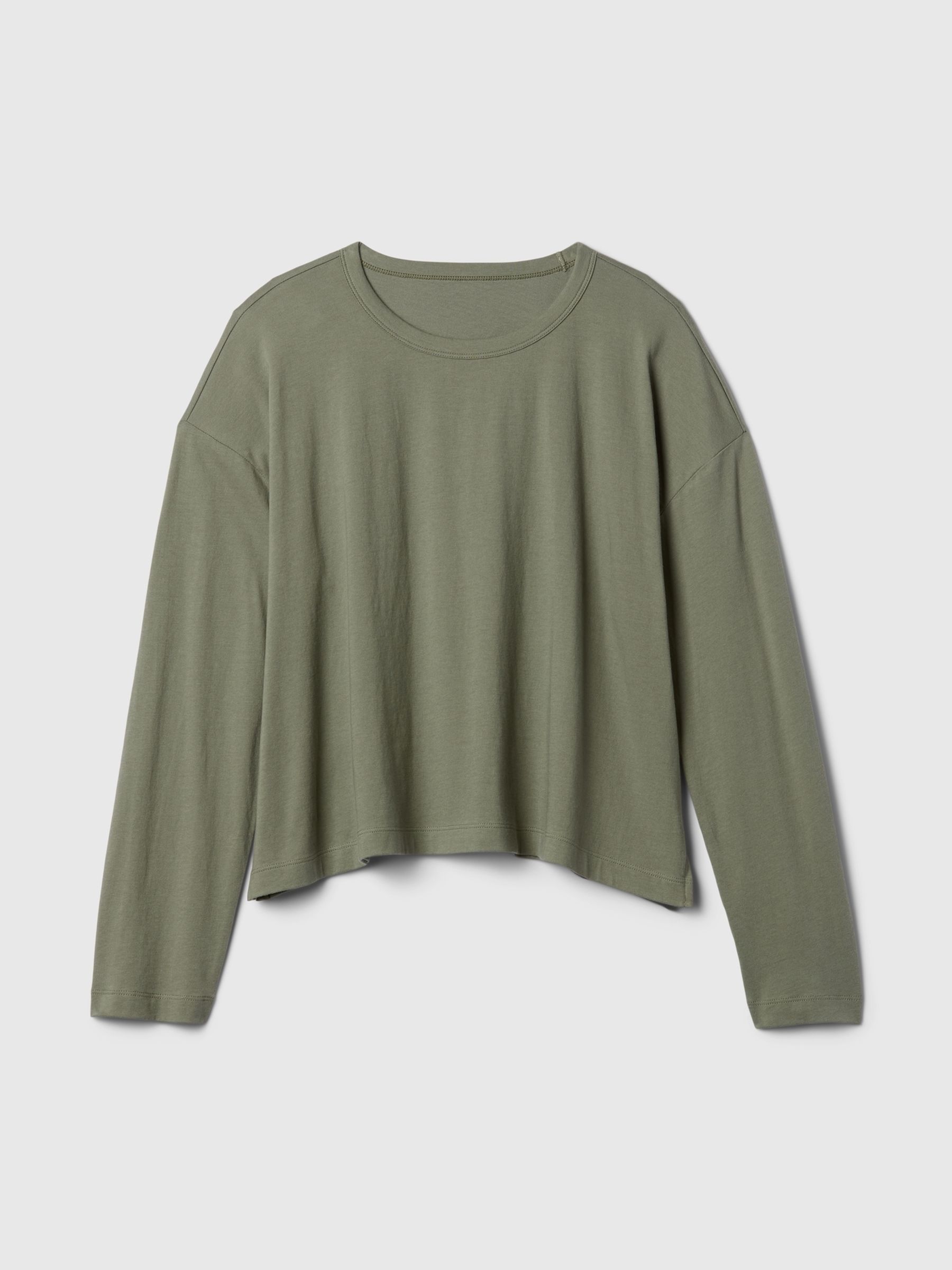 Green Favourite Oversized Cotton-Modal Crew Neck Long Sleeve T-Shirt - Image 5 of 5