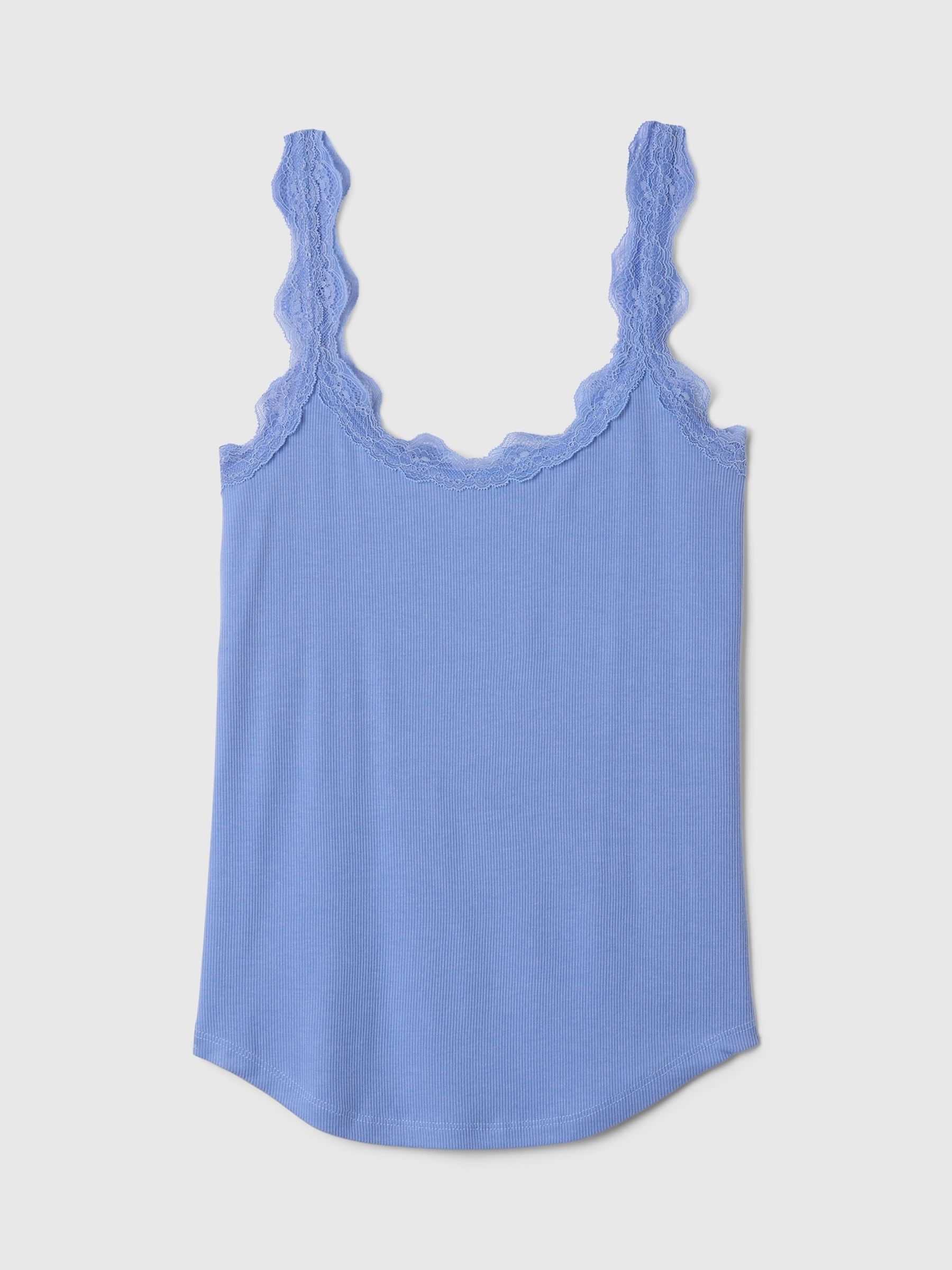 Blue Mini Rib Lace Pyjama Vest - Image 4 of 5