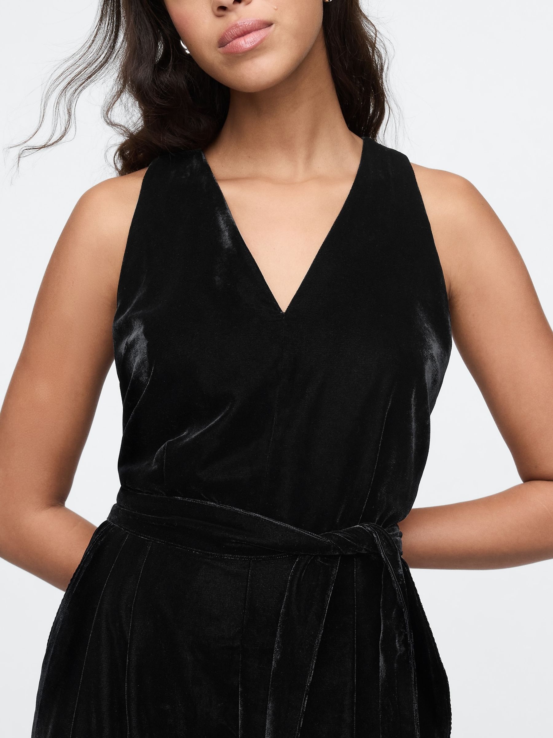 Black Velvet V-Neck Jumpsuit - Image 5 of 5