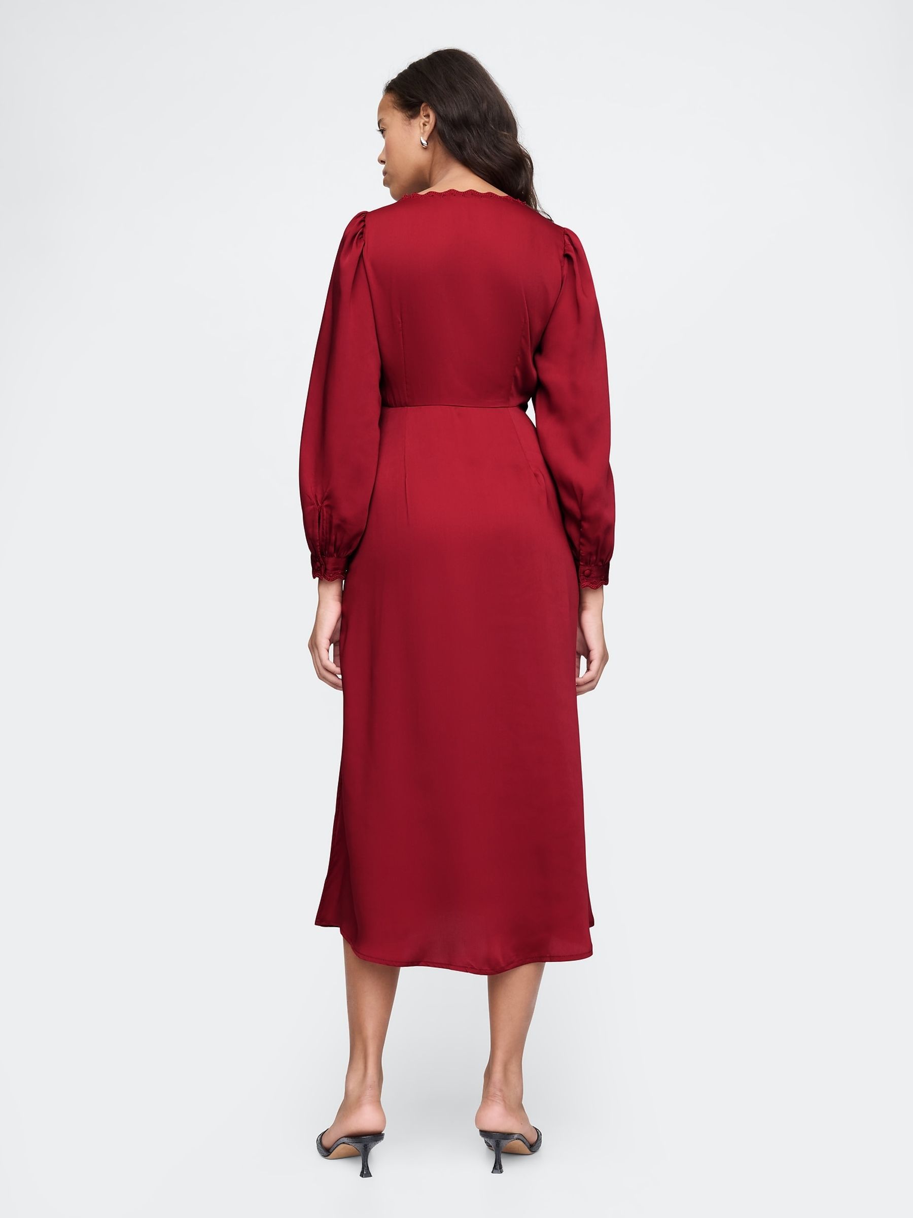Red Satin Empire Midi Dress - Image 3 of 5