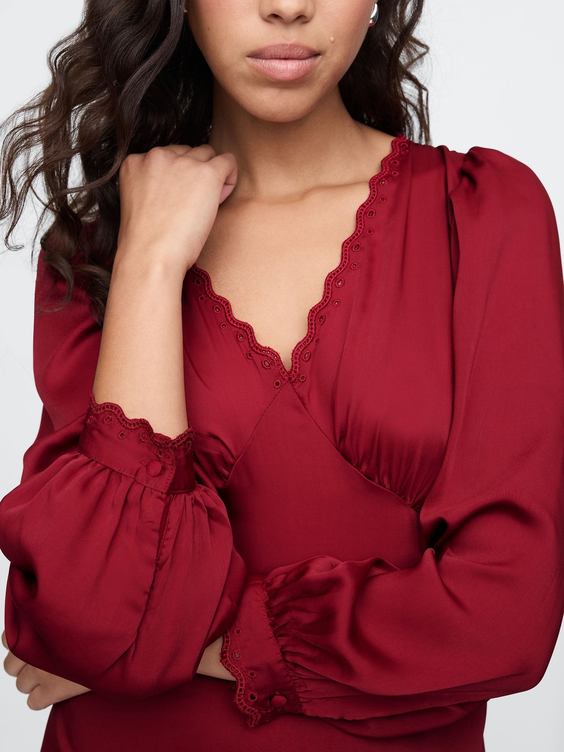 Red Satin Empire Midi Dress - Image 5 of 5