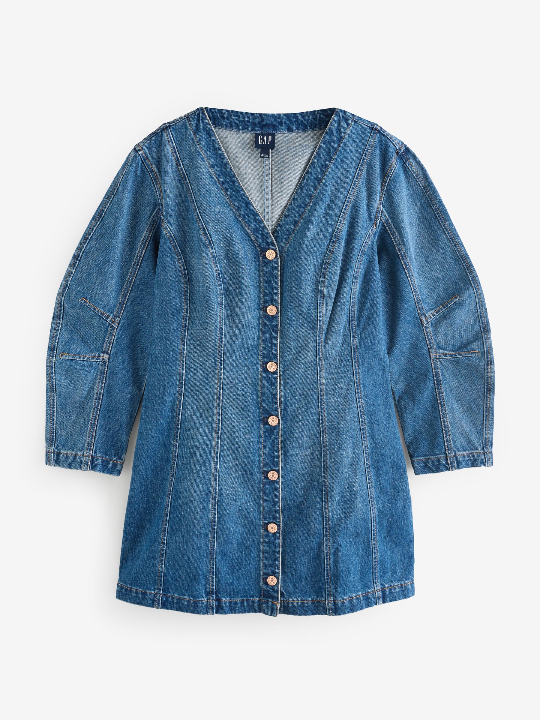 Blue Barrel-Sleeve Denim Mini Shirt Dress - Image 5 of 8
