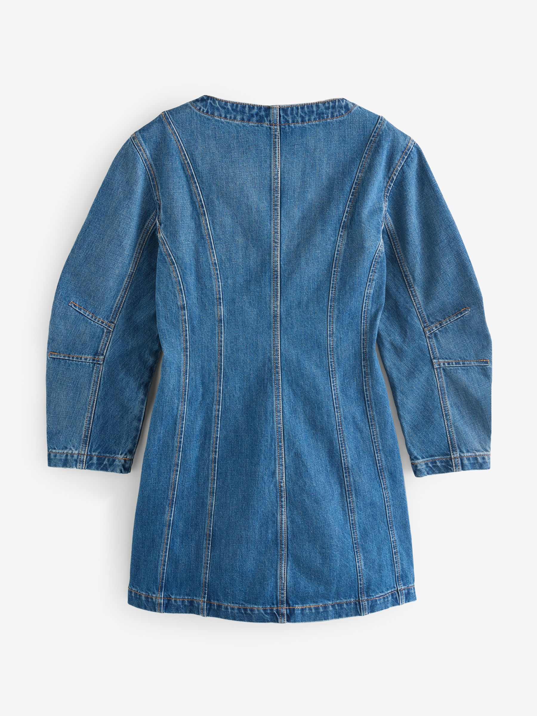 Blue Barrel-Sleeve Denim Mini Shirt Dress - Image 6 of 8