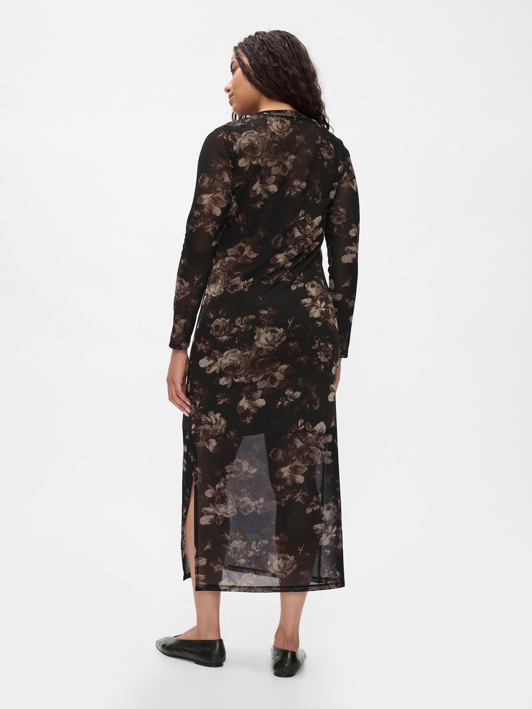 Black Floral Mesh Midi Dress - Image 5 of 7
