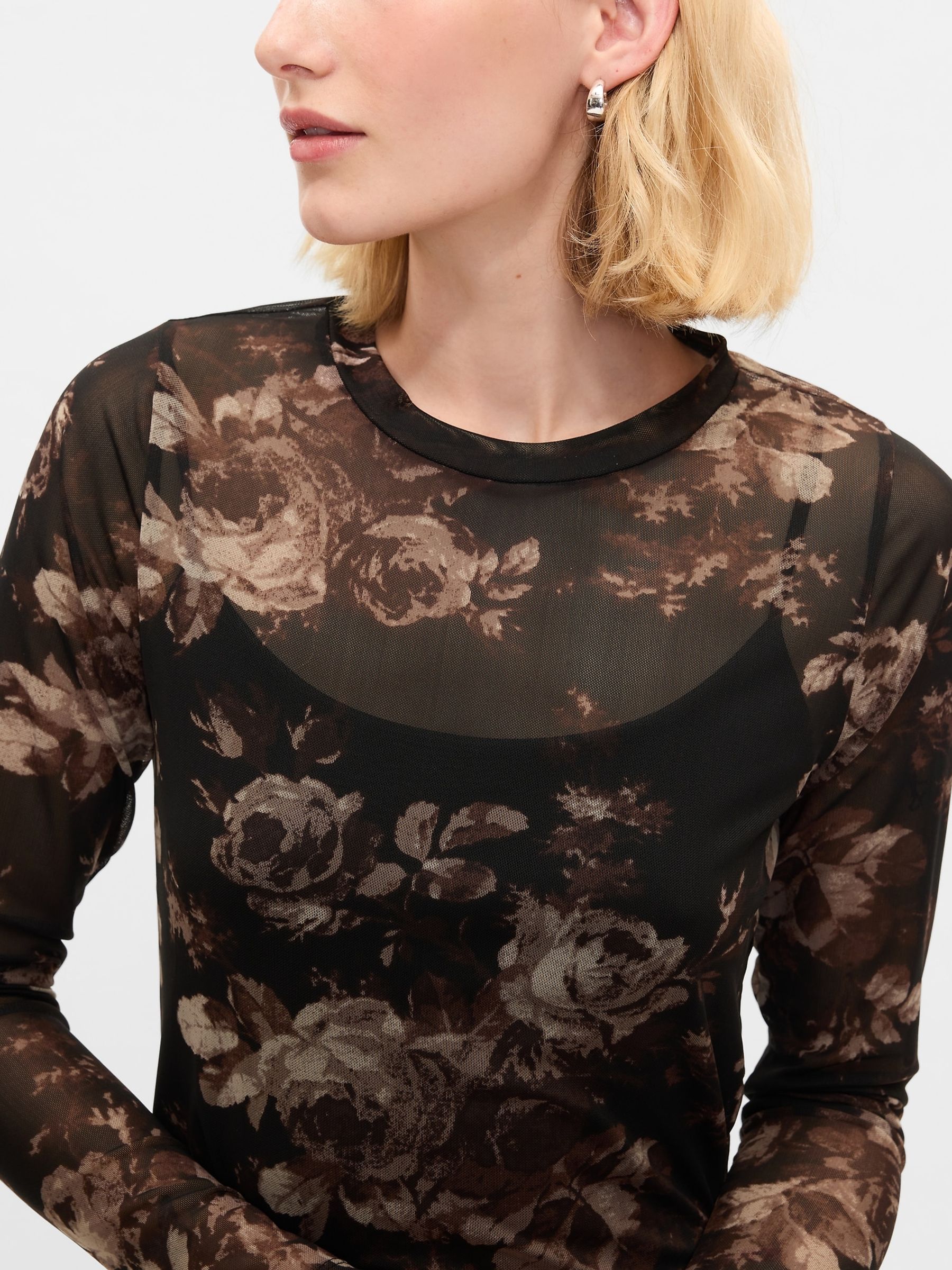 Black Floral Mesh Midi Dress - Image 6 of 7