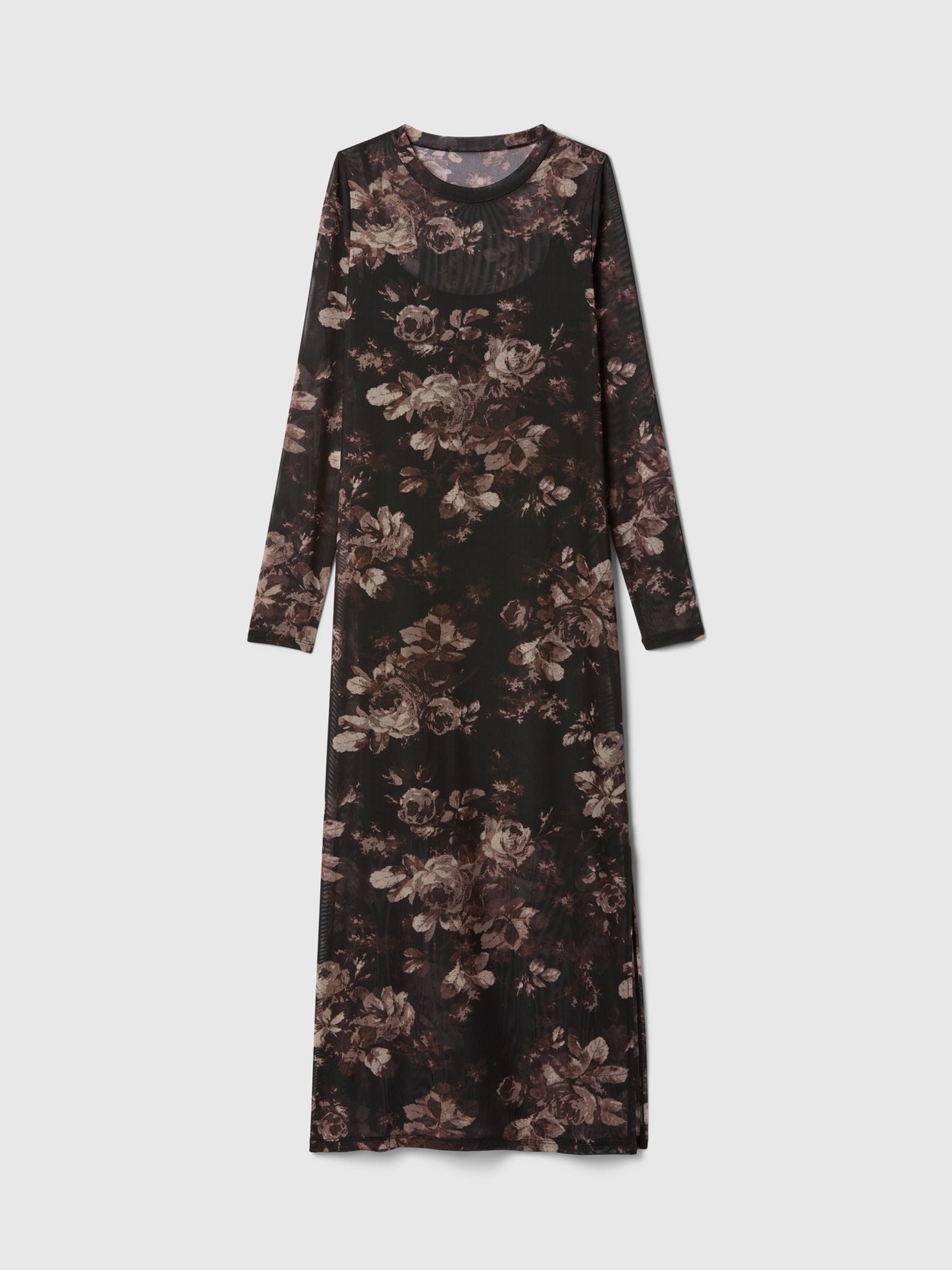 Black Floral Mesh Midi Dress - Image 7 of 7