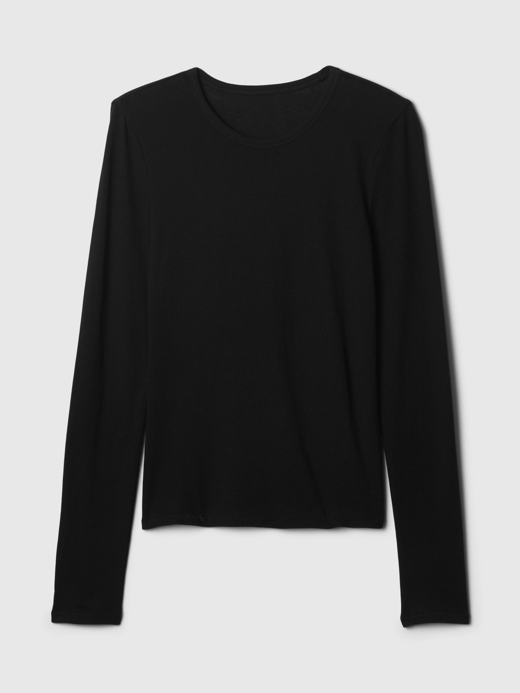 Black Modern Long Sleeve Crew Neck T-Shirt - Image 1 of 3