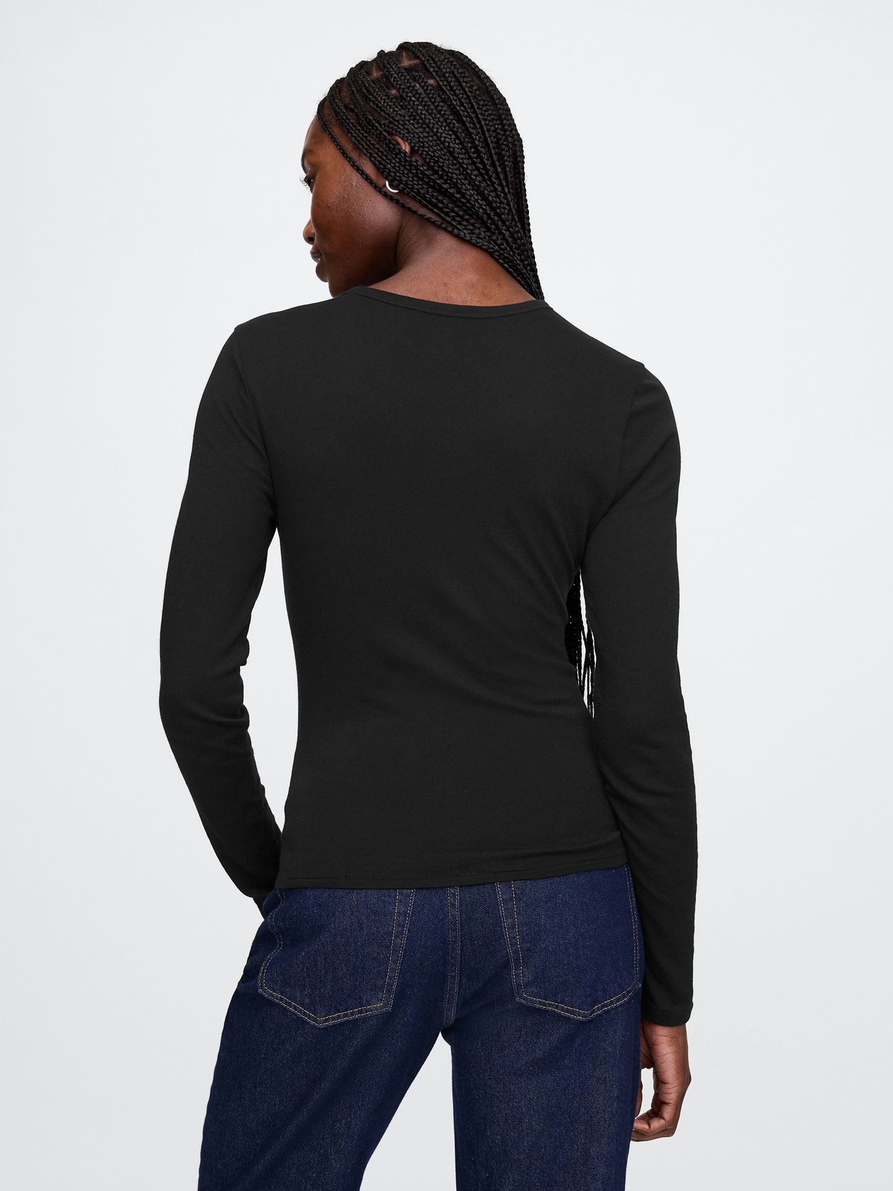 Black Modern Long Sleeve Crew Neck T-Shirt - Image 3 of 3