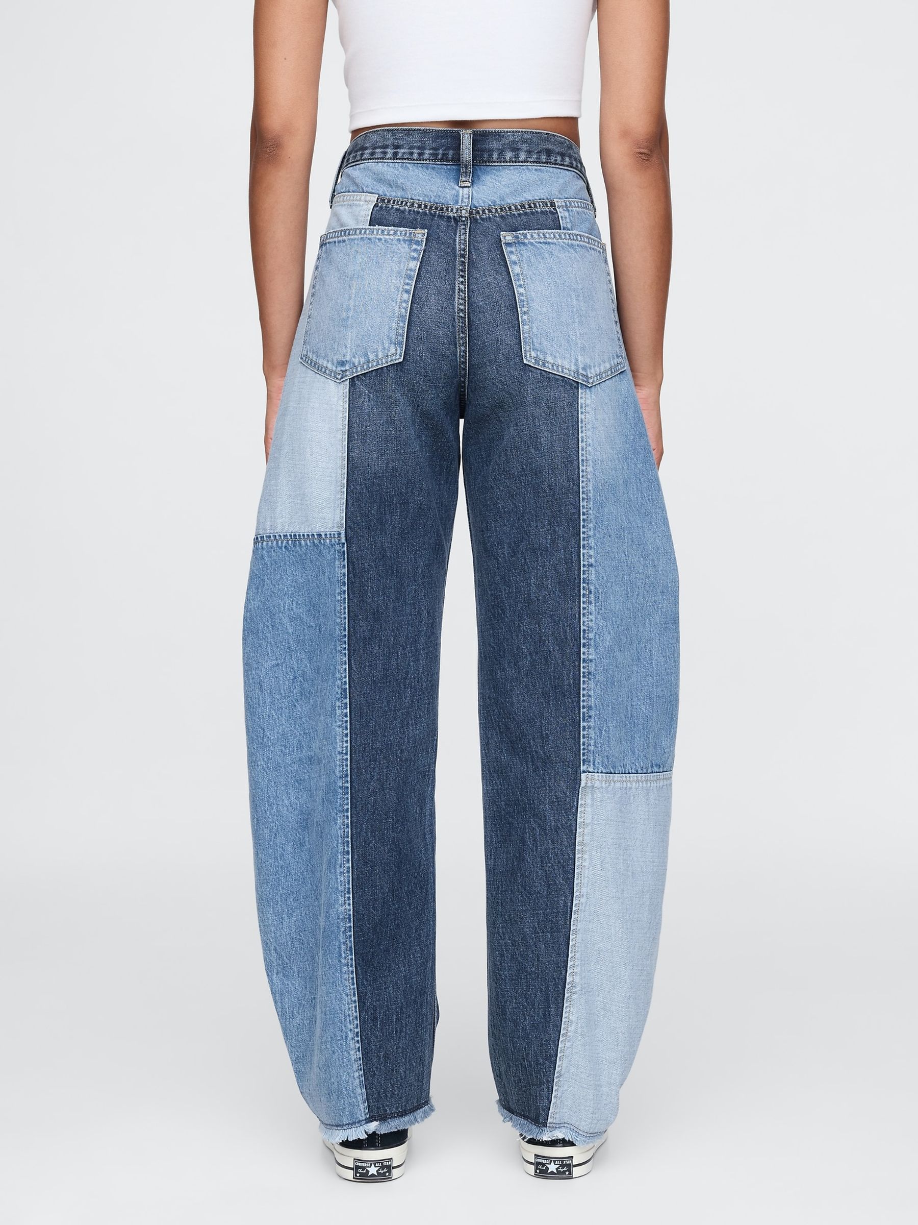Blue Patchwork High Waisted Barrel Jeans - Image 2 of 9