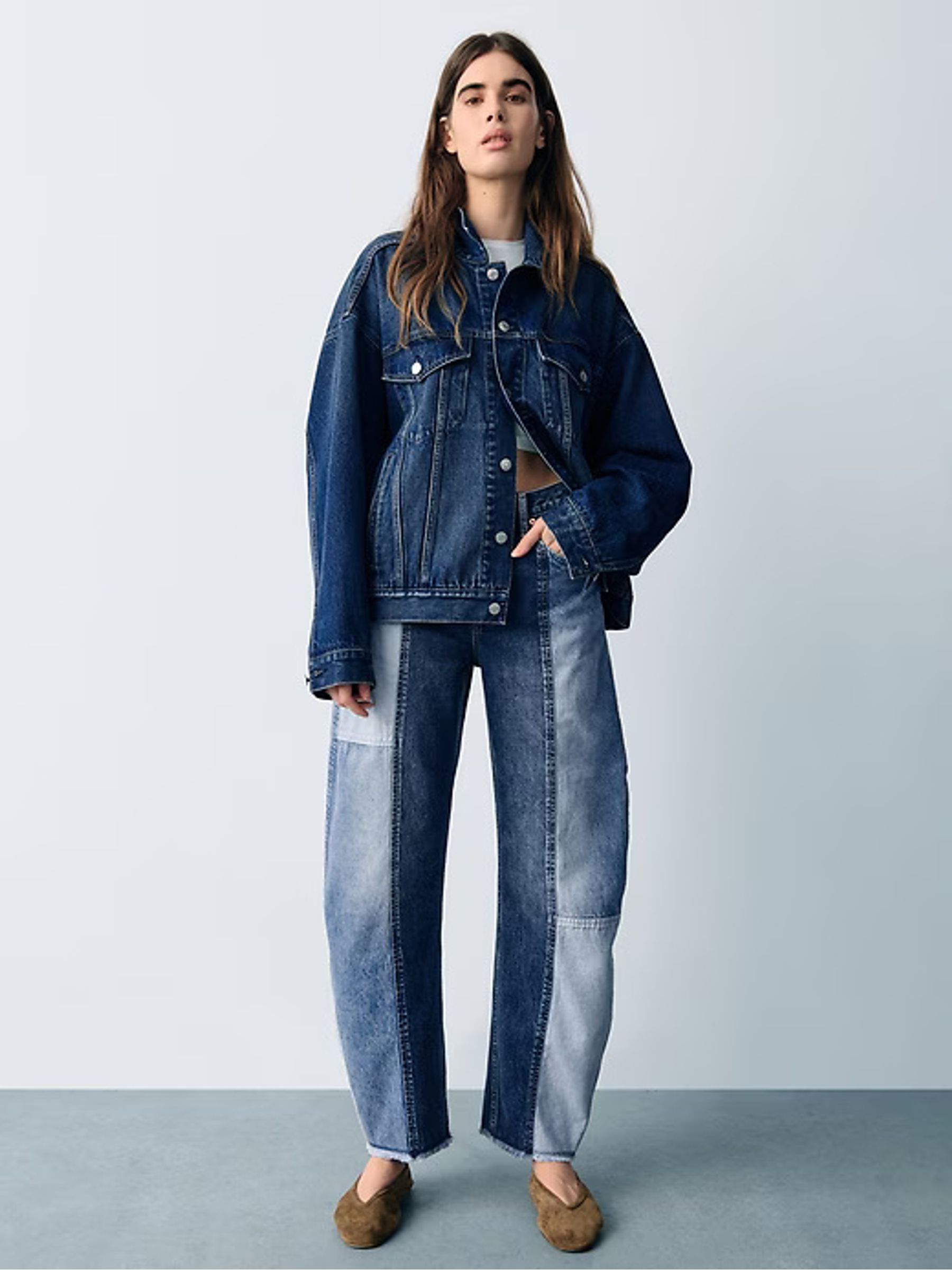 Blue Patchwork High Waisted Barrel Jeans - Image 7 of 9