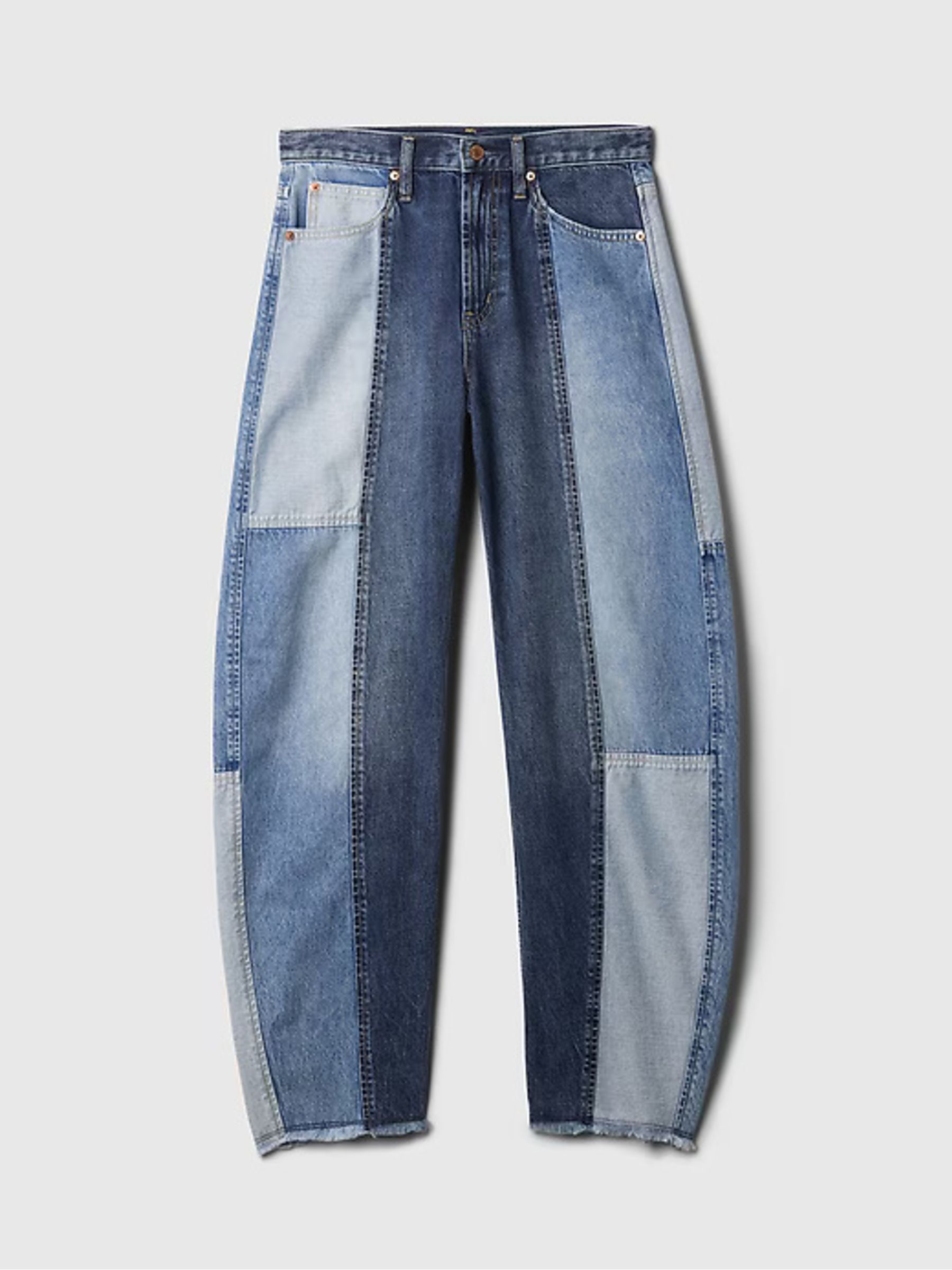Blue Patchwork High Waisted Barrel Jeans - Image 8 of 9