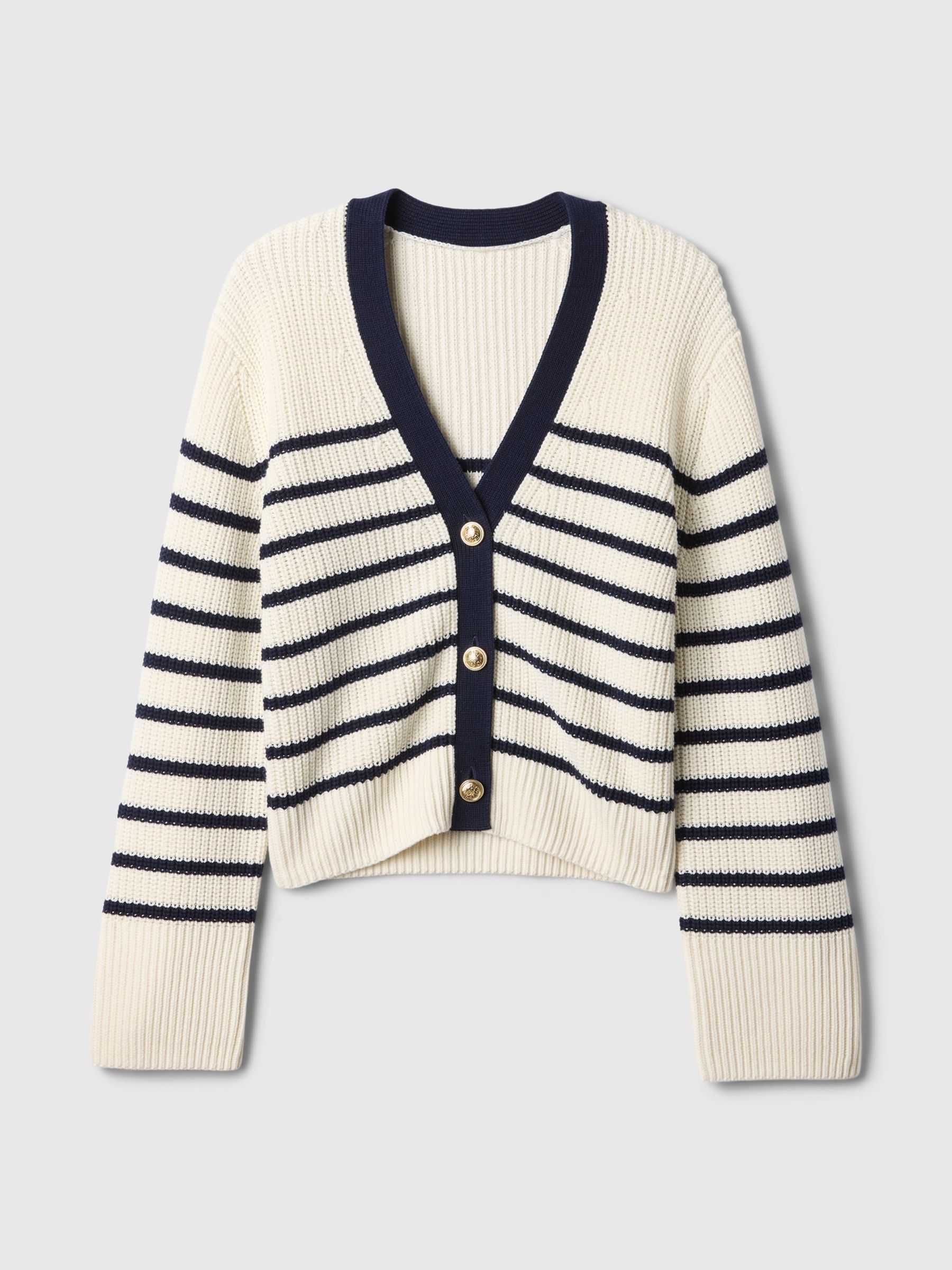 Cream & Black Stripe 100% Cotton V-Neck Cardigan - Image 5 of 5