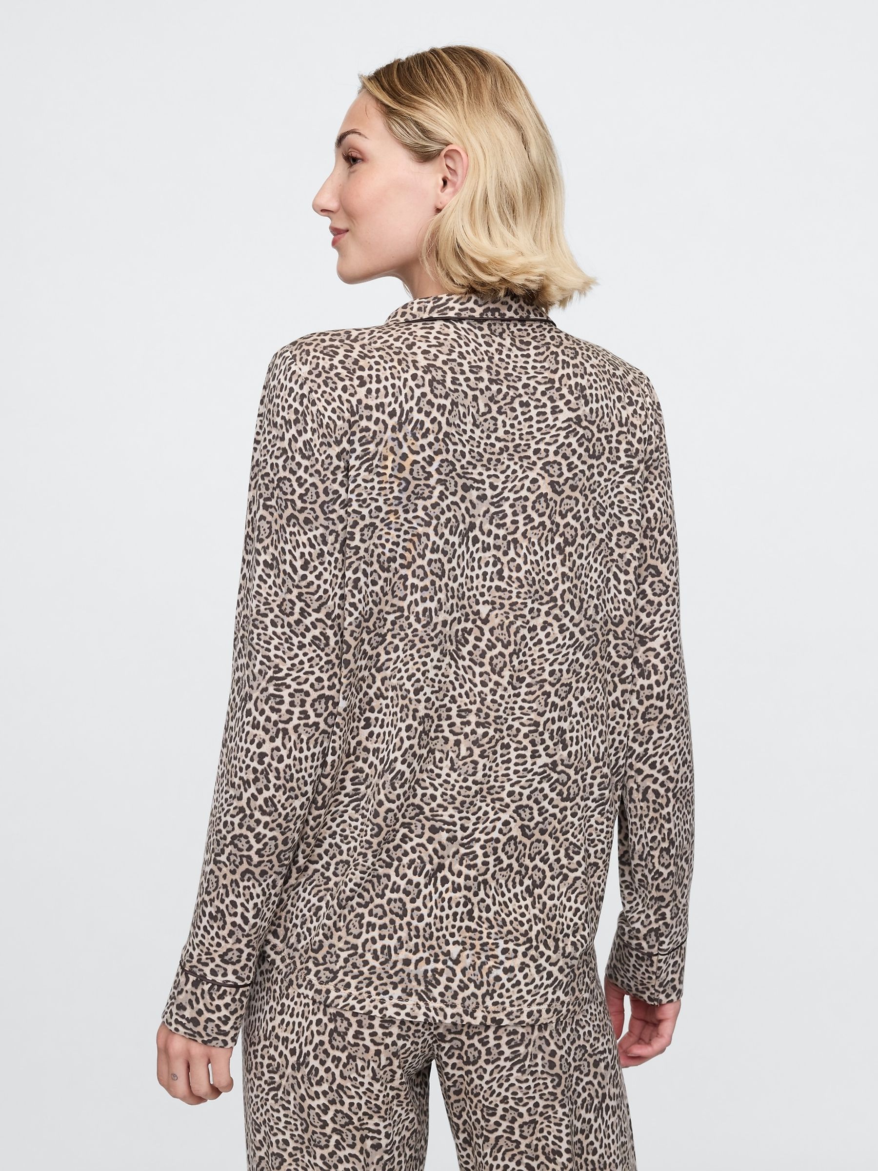 Brown Leopard Print Long Sleeve Modal Pyjama Shirt - Image 2 of 5
