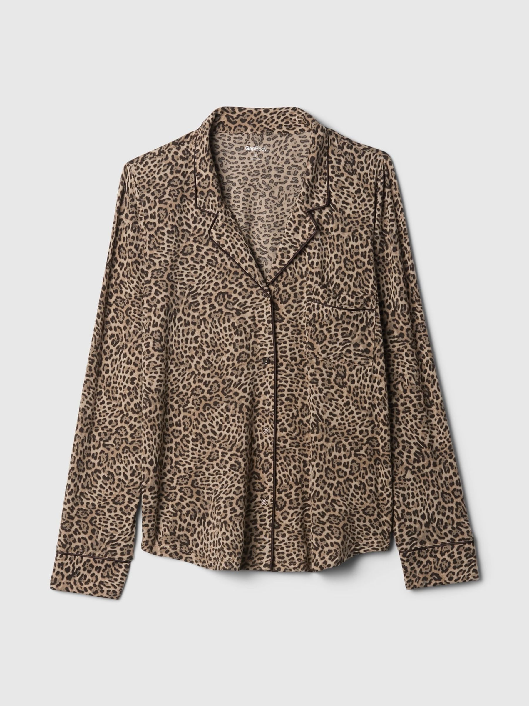 Brown Leopard Print Long Sleeve Modal Pyjama Shirt - Image 4 of 5