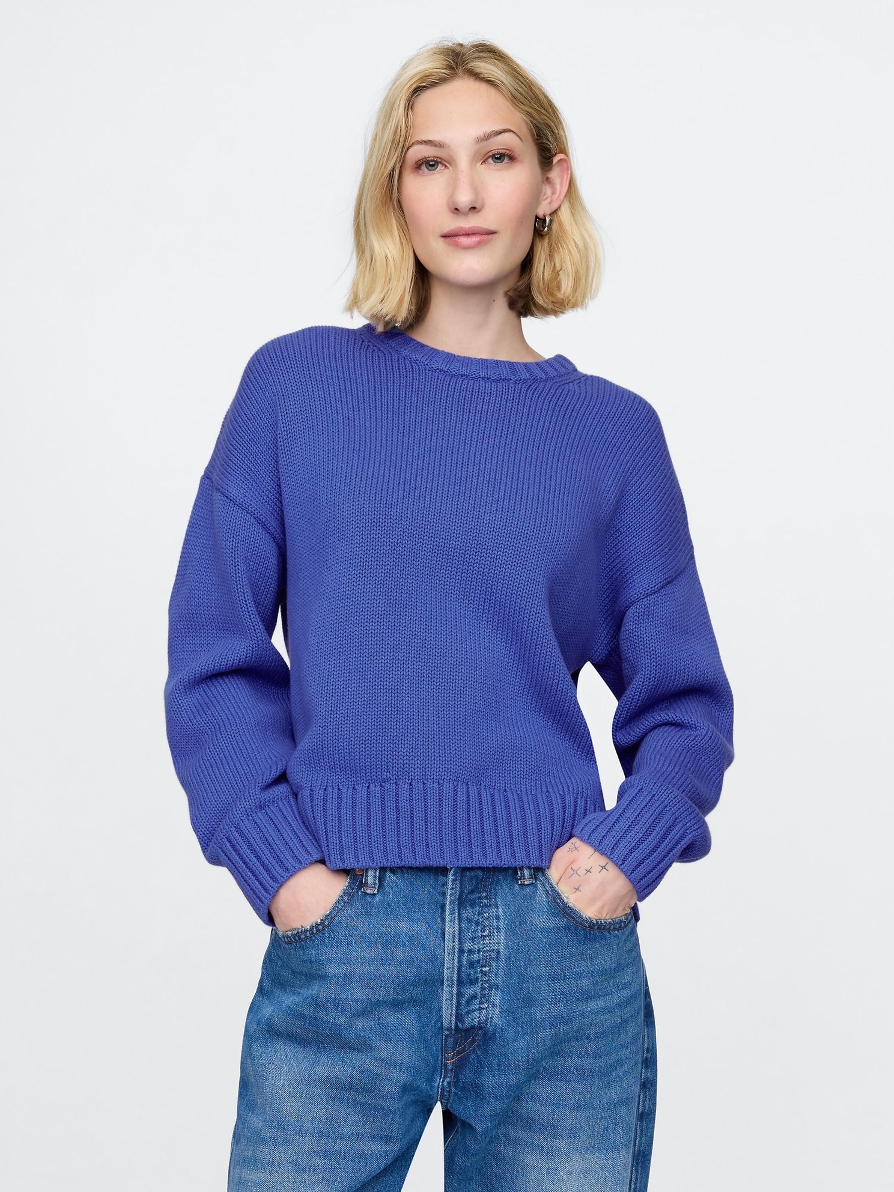 Blue Soft Touch Cotton Crew Neck Jumper - Image 1 of 5