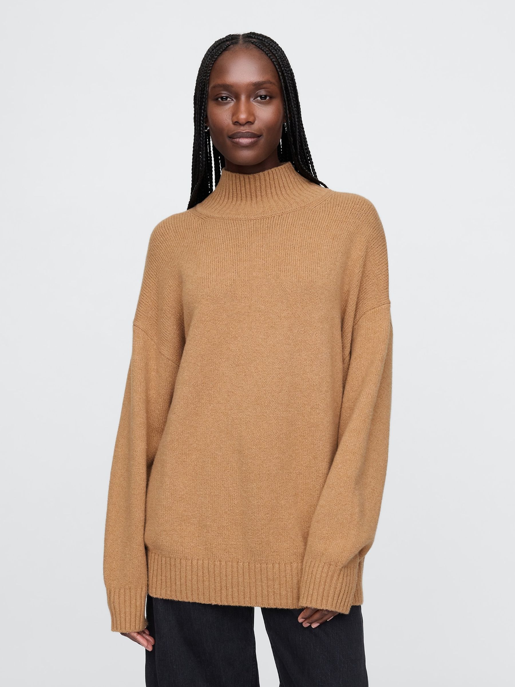 Beige CashSoft Mock Neck Ribbed Knit Jumper Gap
