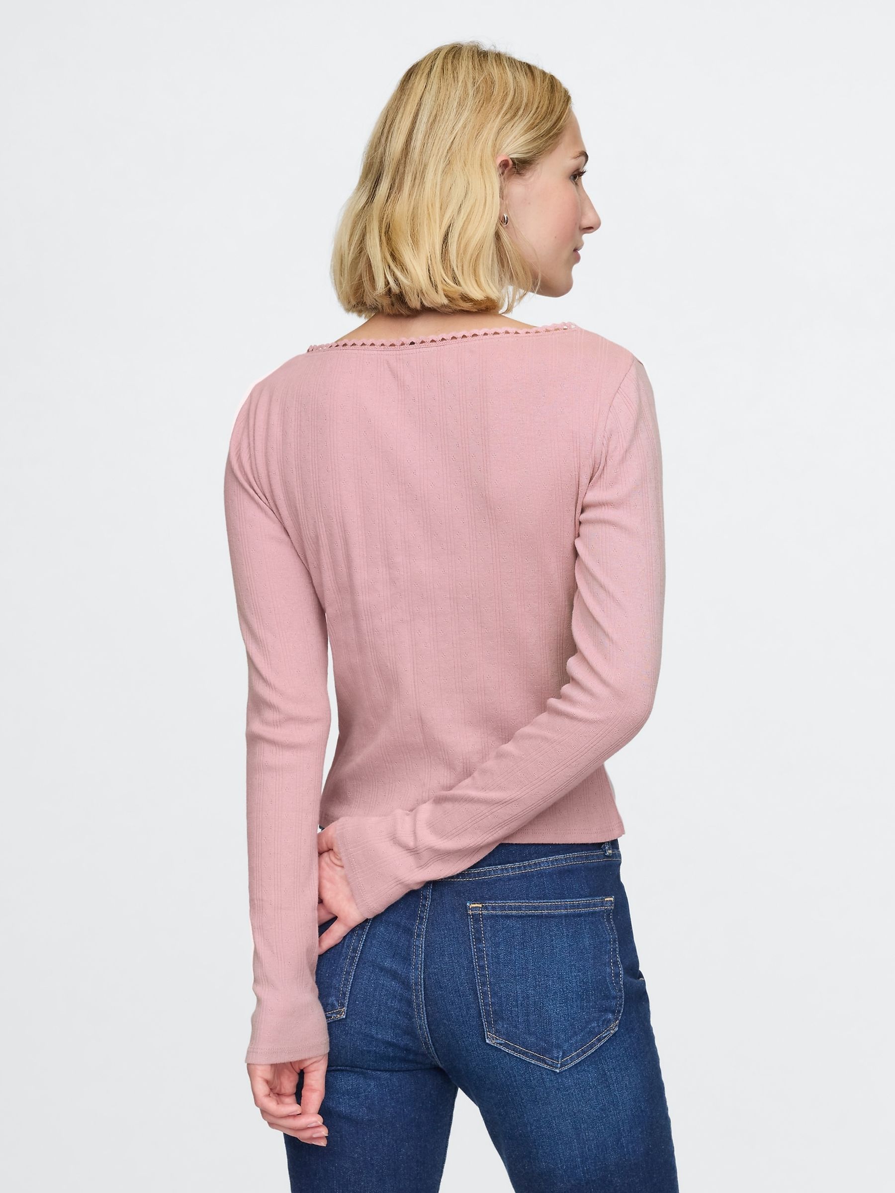 Pink Cropped Pointelle Cardigan - Image 2 of 5