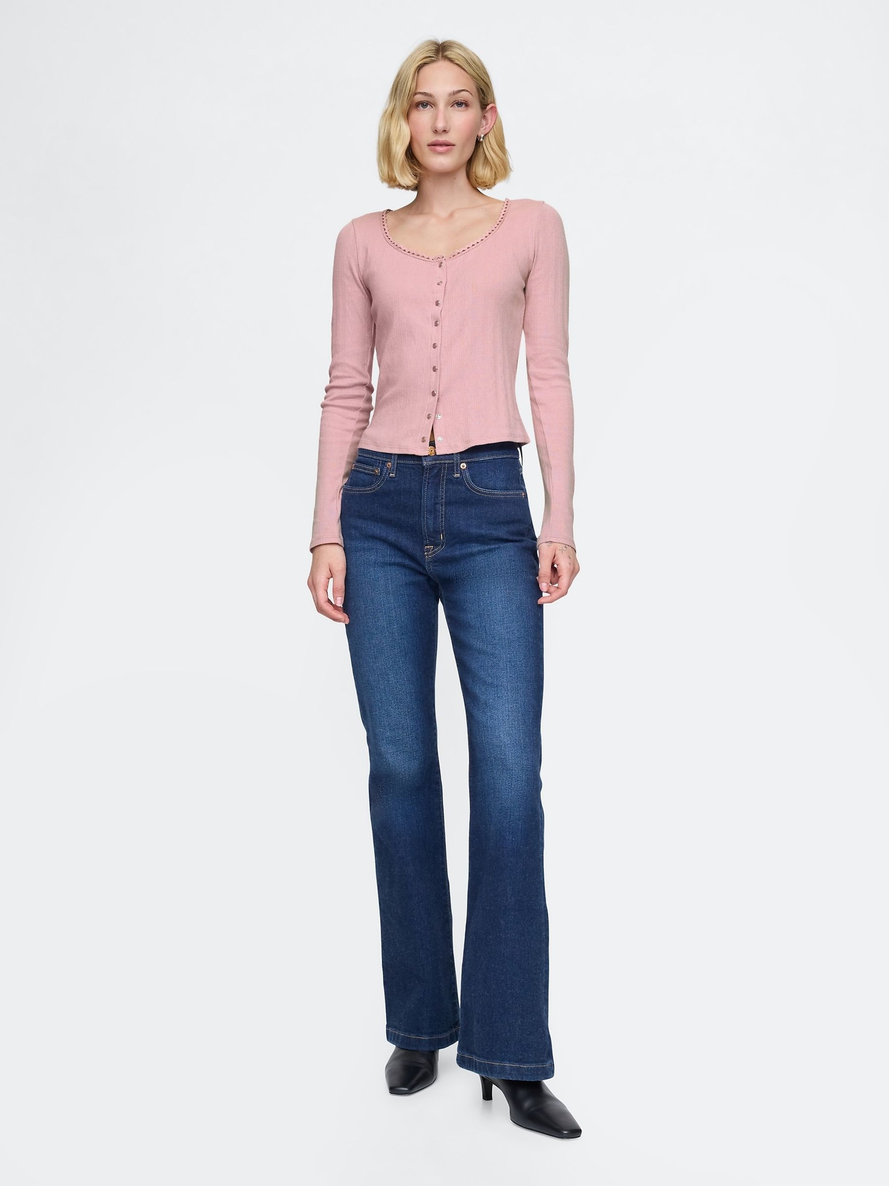 Pink Cropped Pointelle Cardigan - Image 3 of 5
