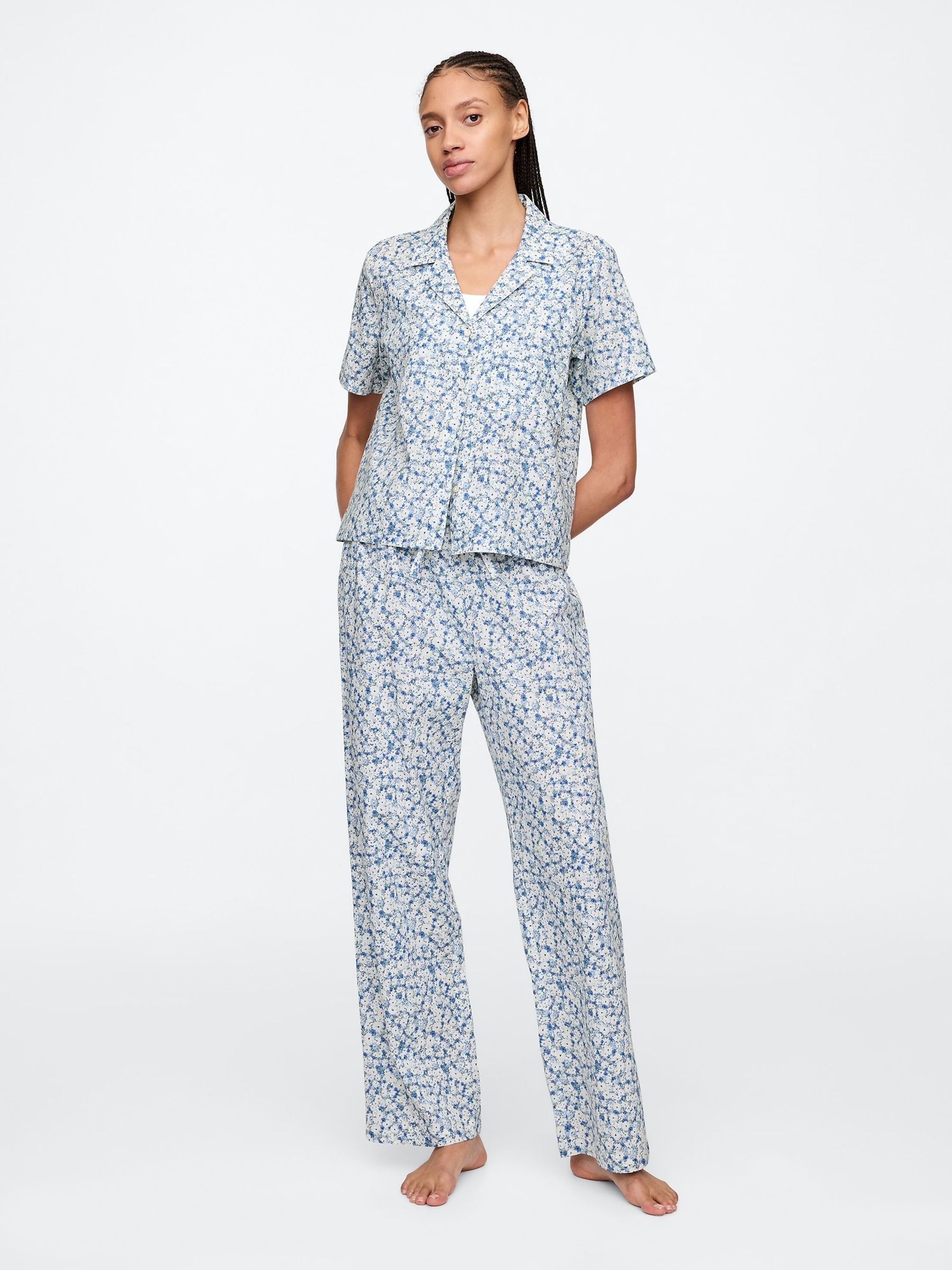 Blue Floral Cotton Poplin Pyjama Bottoms - Image 1 of 4