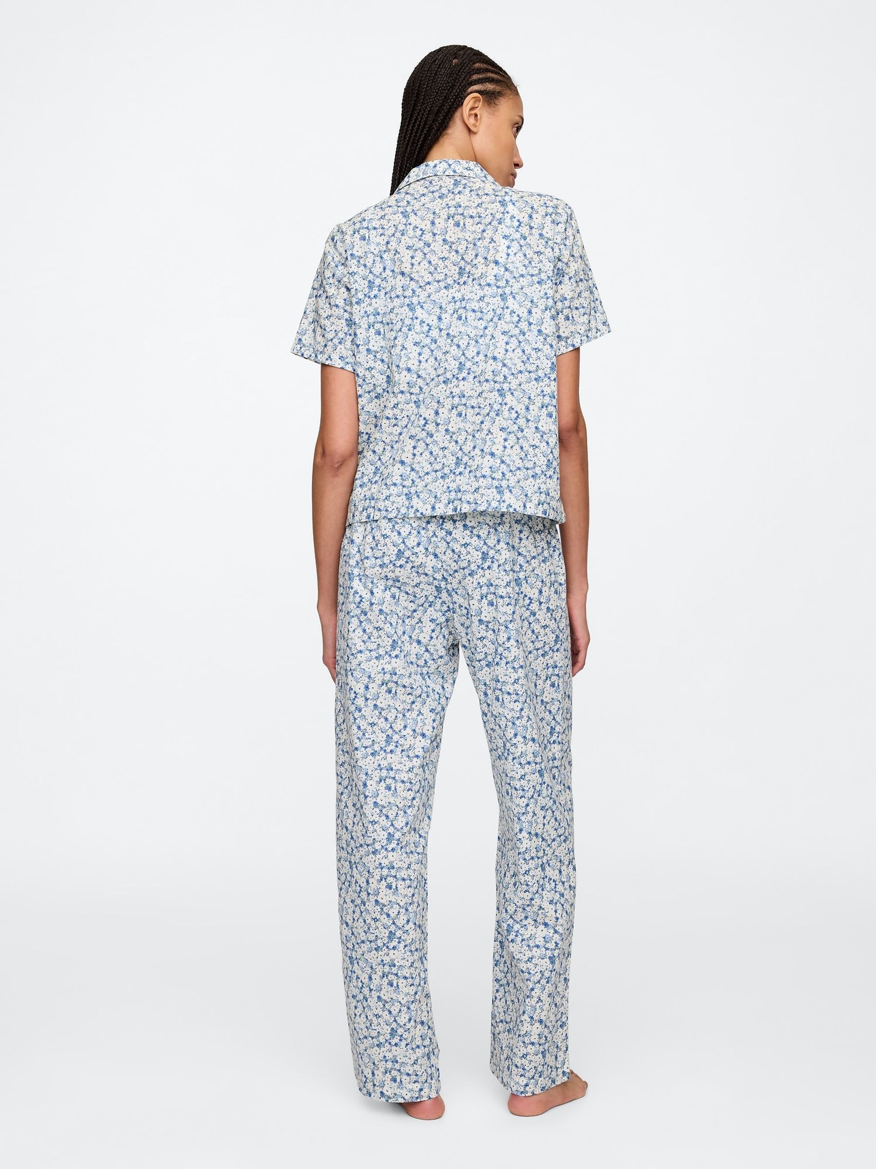 Blue Floral Cotton Poplin Pyjama Bottoms - Image 3 of 4