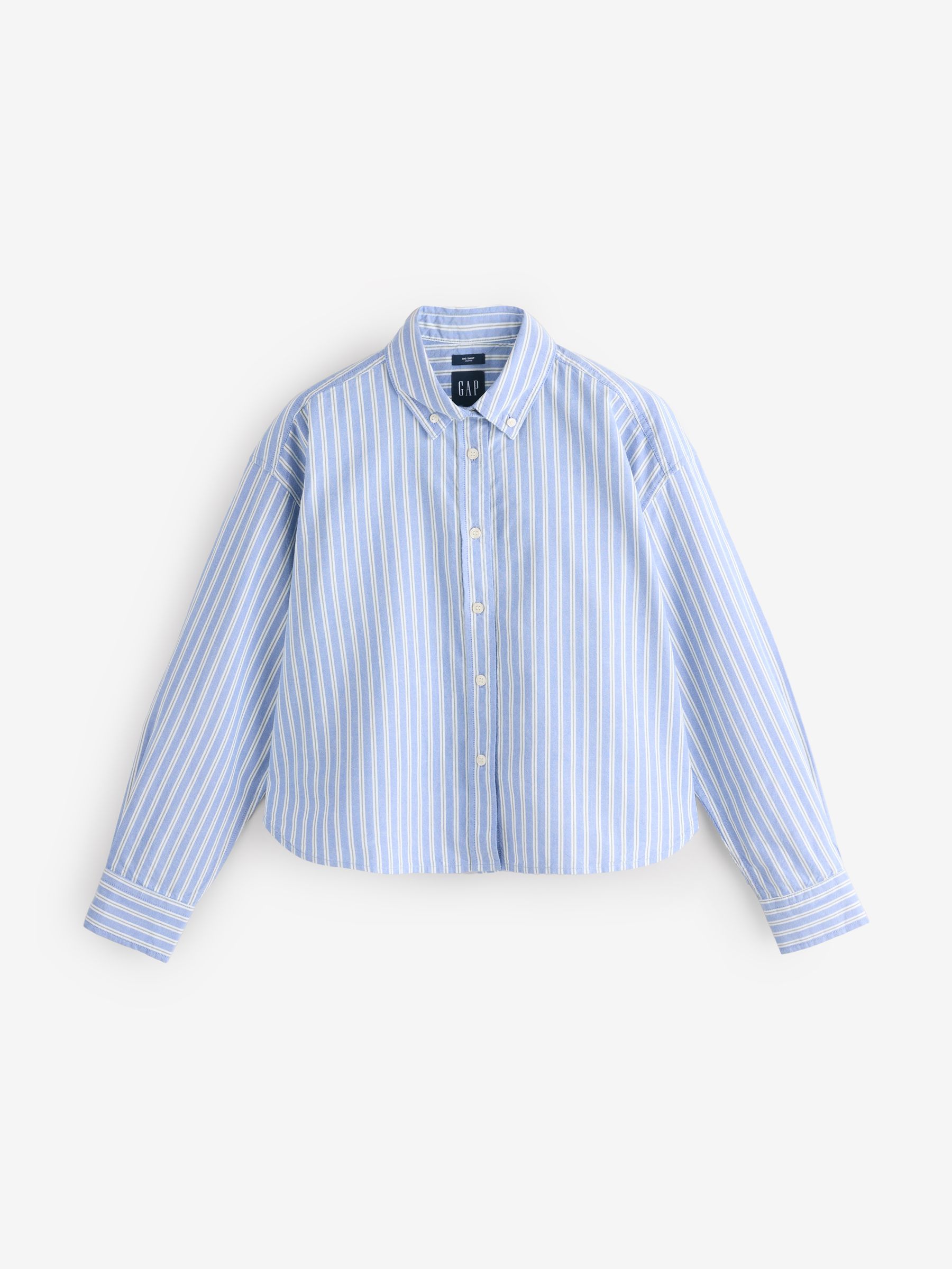 Blue Stripe Poplin Cropped Oversized Shirt - Image 1 of 4