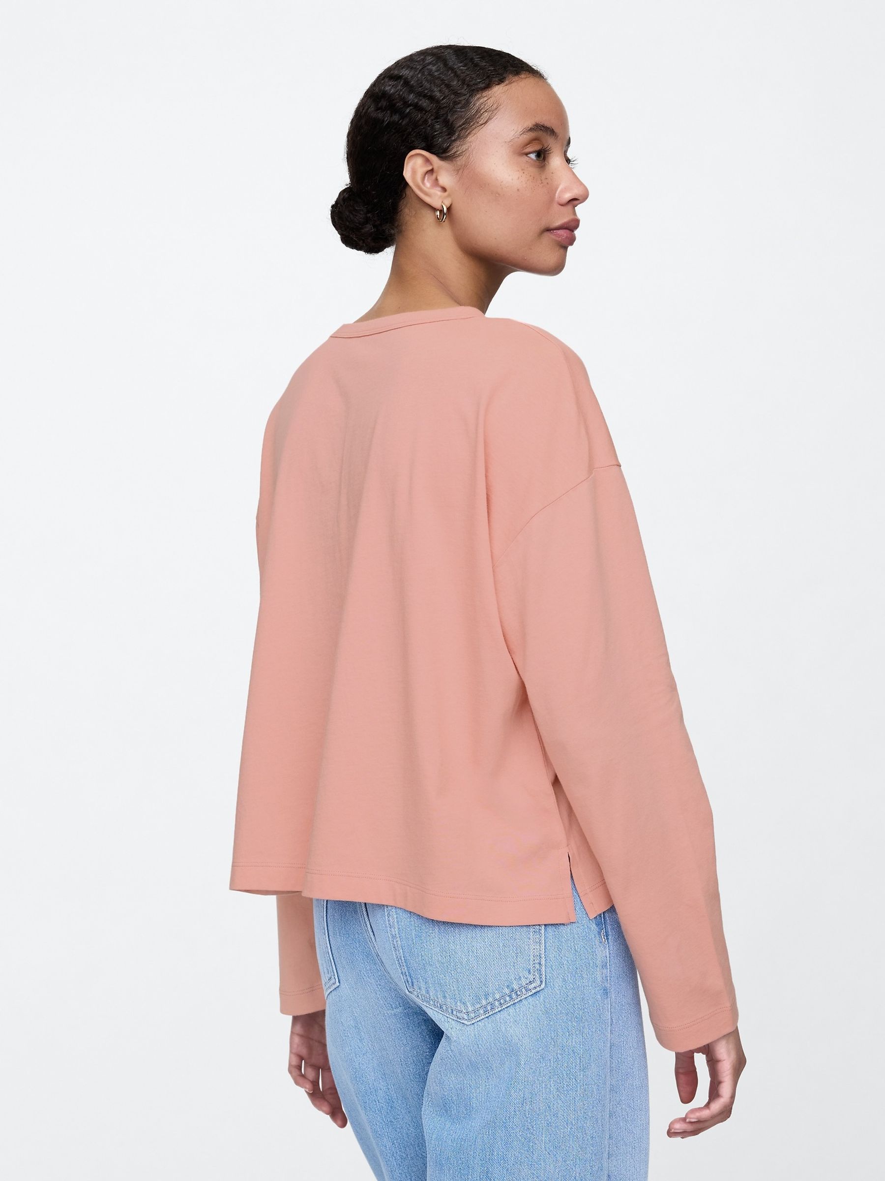 Pink Favourite Oversized Cotton-Modal Crew Neck Long Sleeve T-Shirt - Image 2 of 5