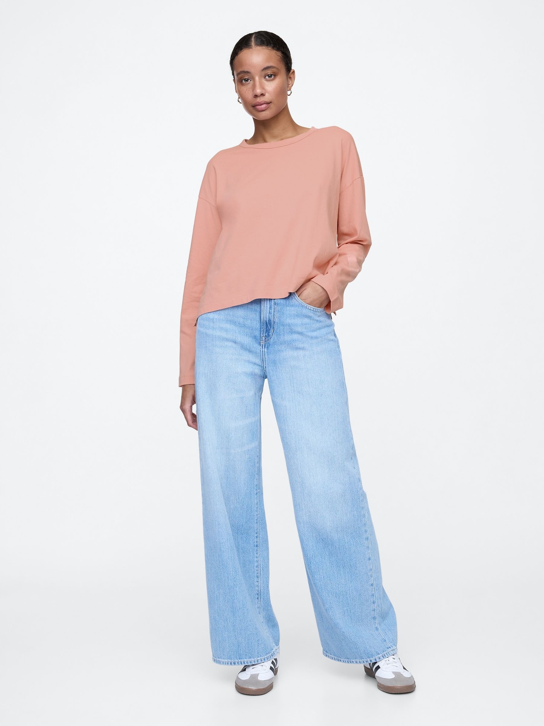 Pink Favourite Oversized Cotton-Modal Crew Neck Long Sleeve T-Shirt - Image 3 of 5