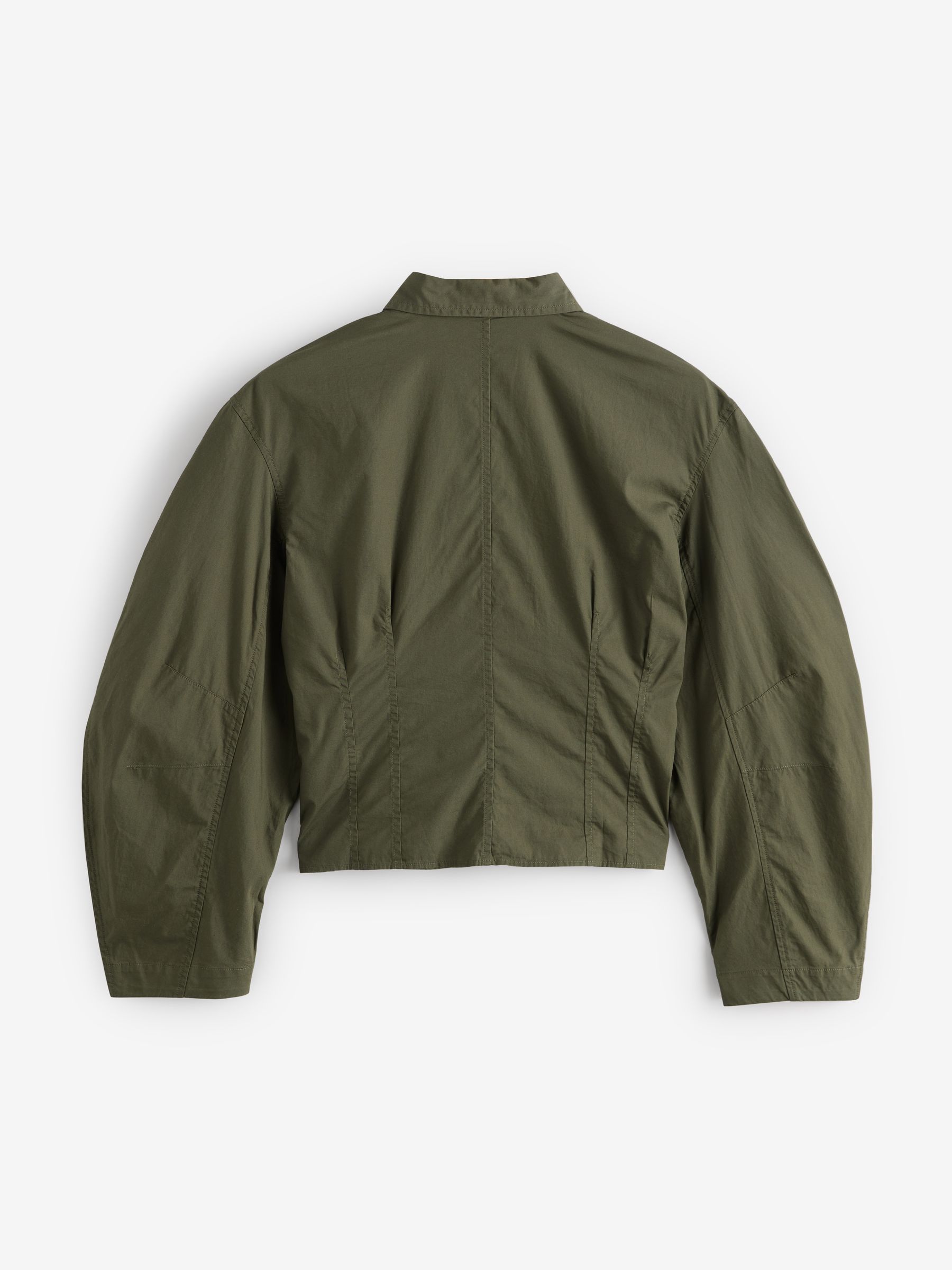 Green Poplin Barrel Sleeve Cropped Shirt - Image 6 of 7