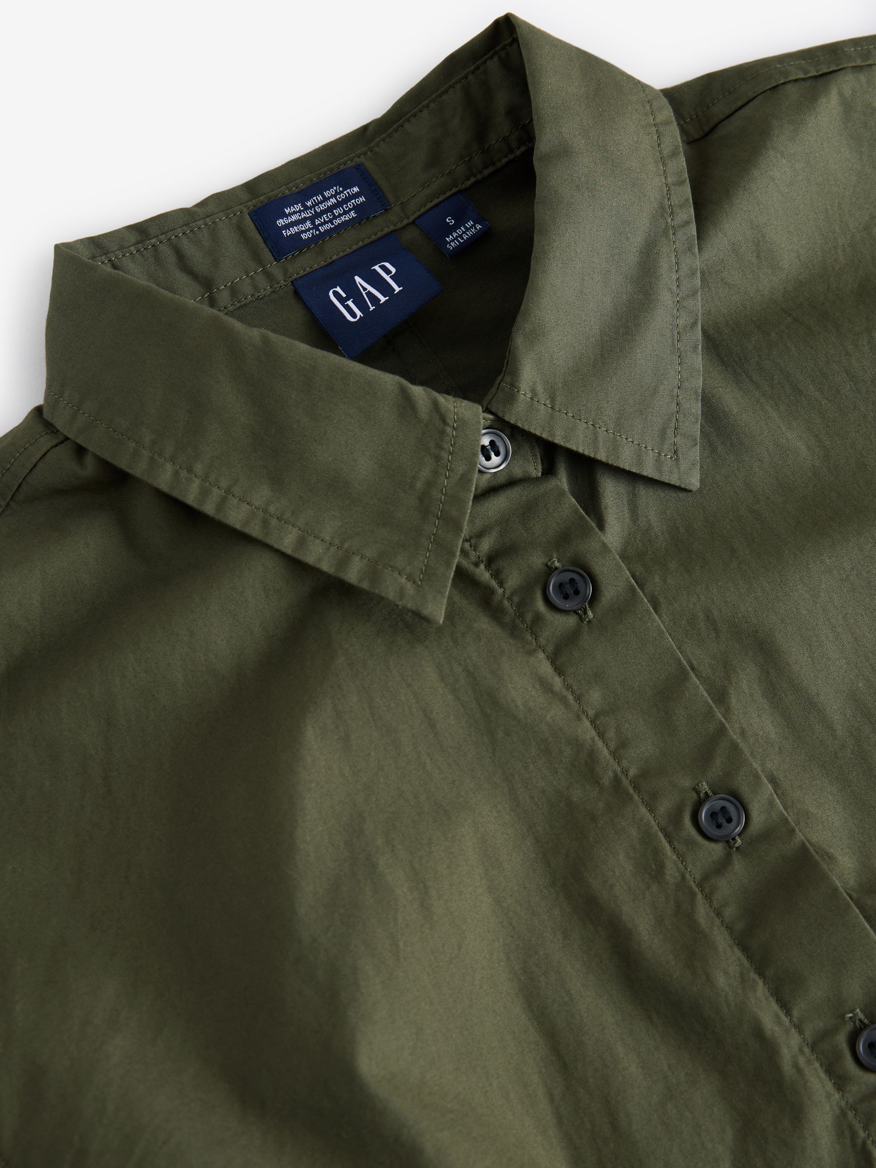 Green Poplin Barrel Sleeve Cropped Shirt - Image 7 of 7