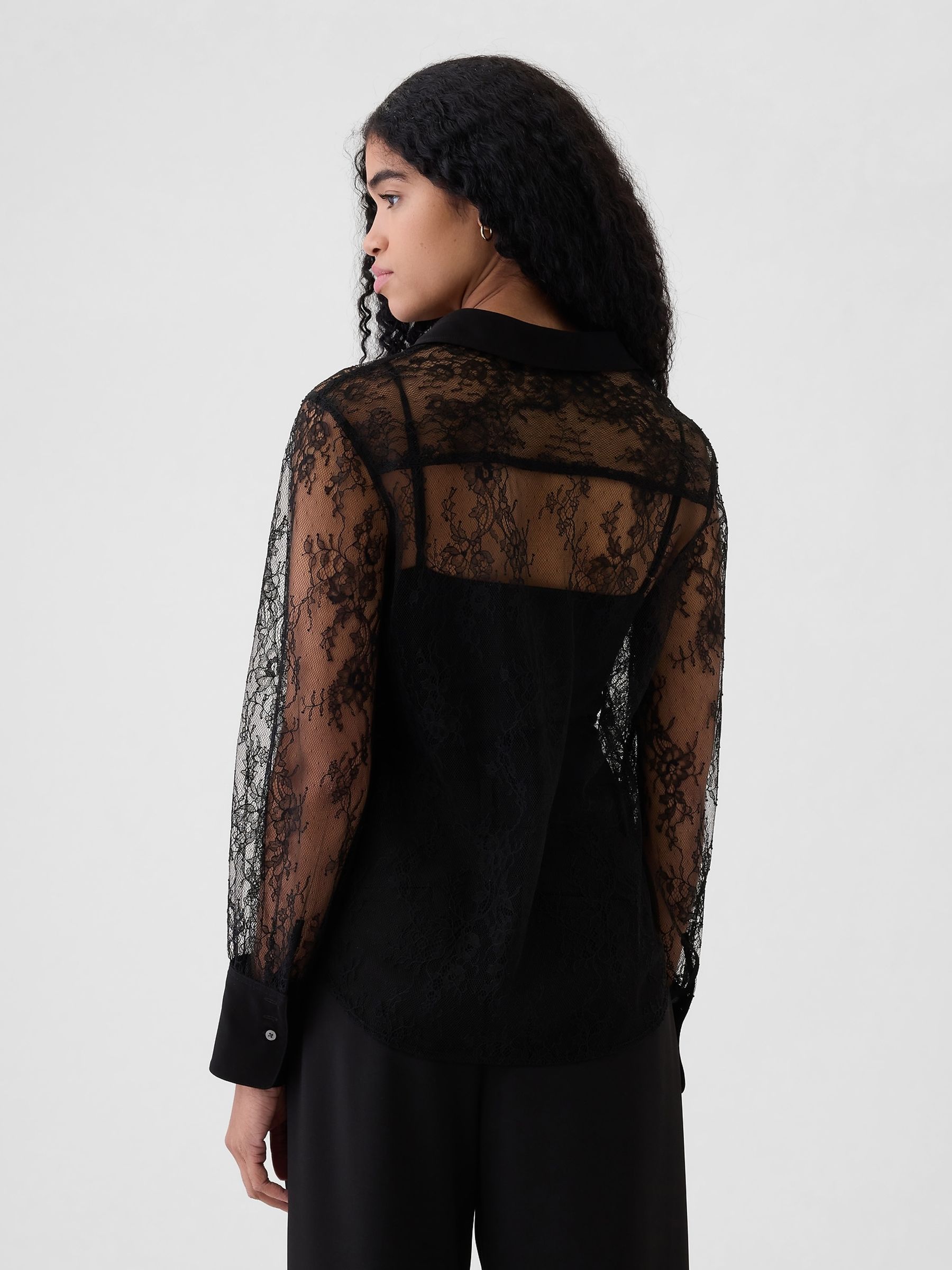 Black Sheer Lace Classic Shirt - Image 2 of 4