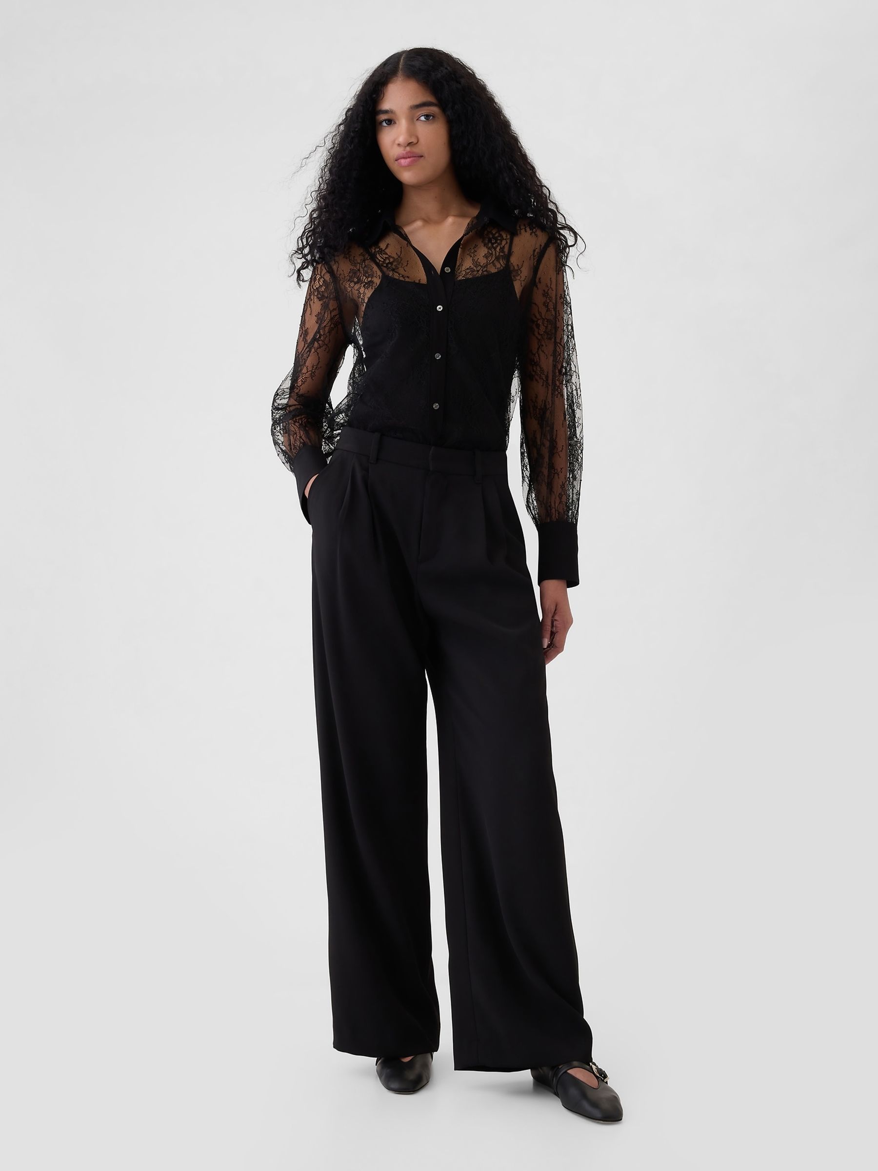 Black Sheer Lace Classic Shirt - Image 3 of 4