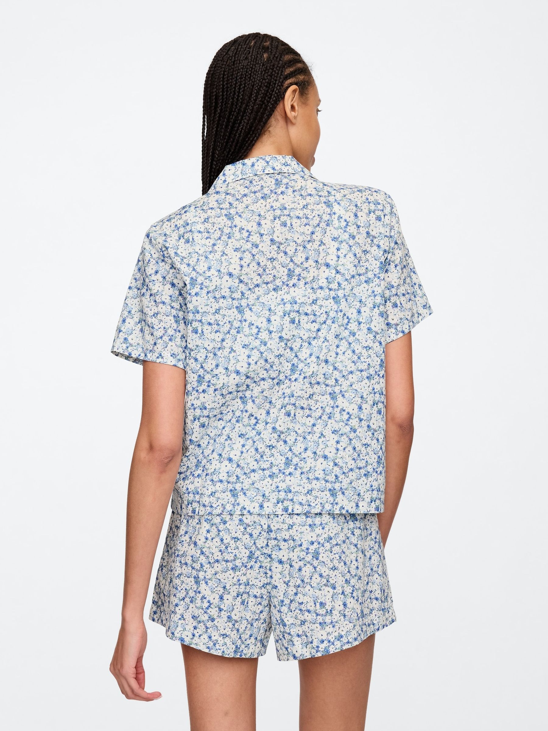 Blue Floral Cotton Short Sleeve Pyjama Top - Image 2 of 4