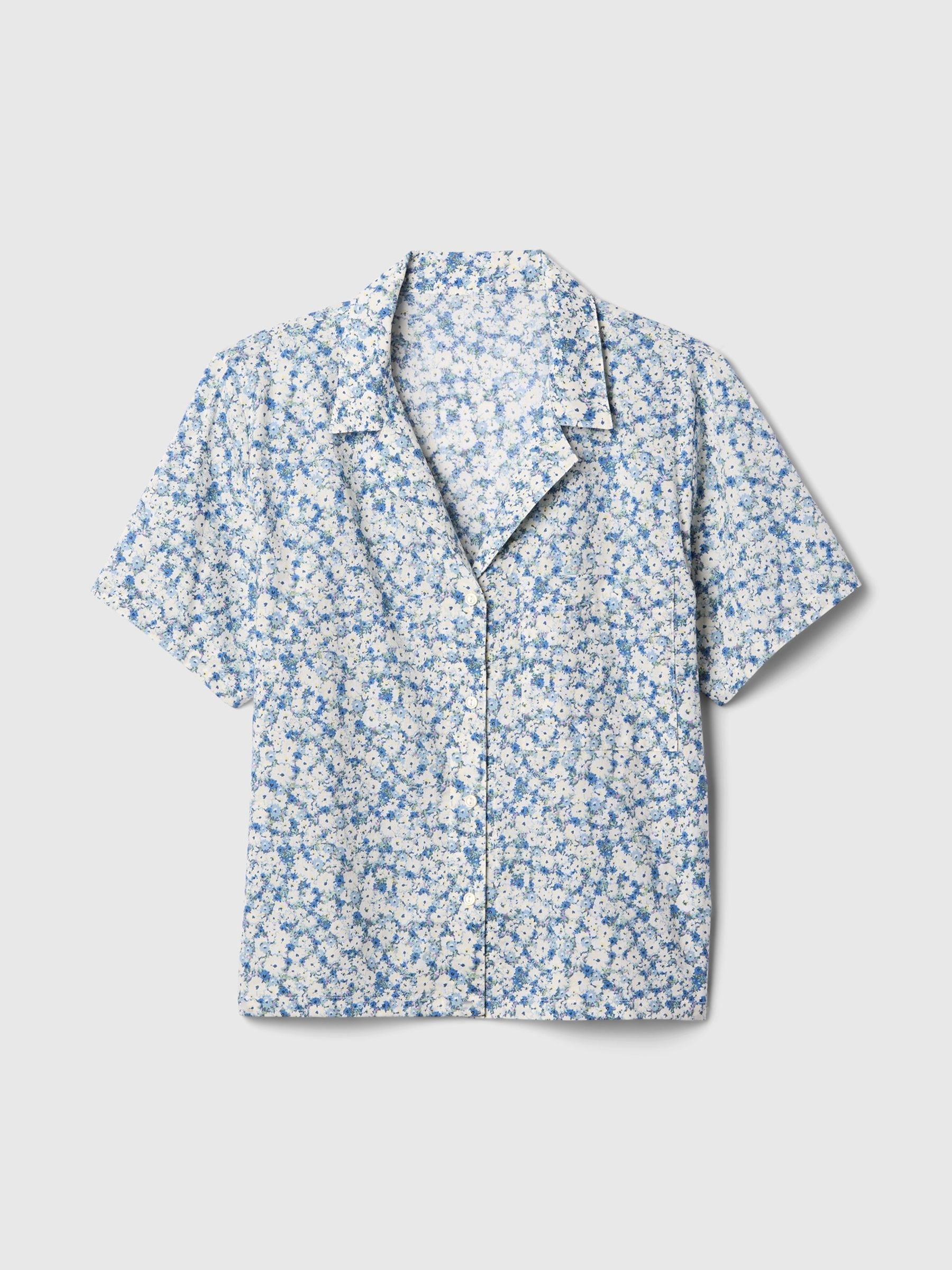 Blue Floral Cotton Short Sleeve Pyjama Top - Image 4 of 4
