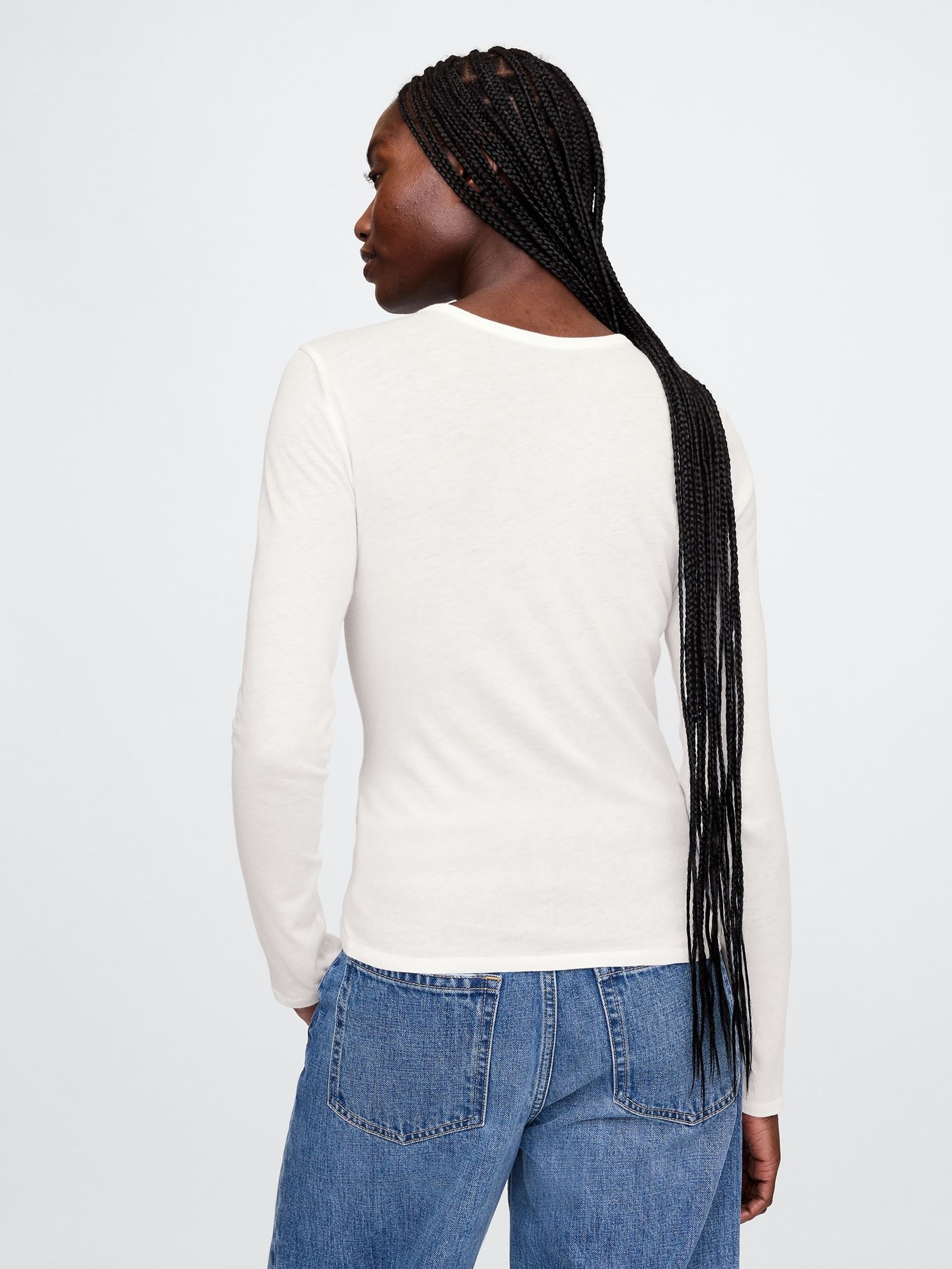White Modern Long Sleeve Crew Neck T-Shirt - Image 2 of 4