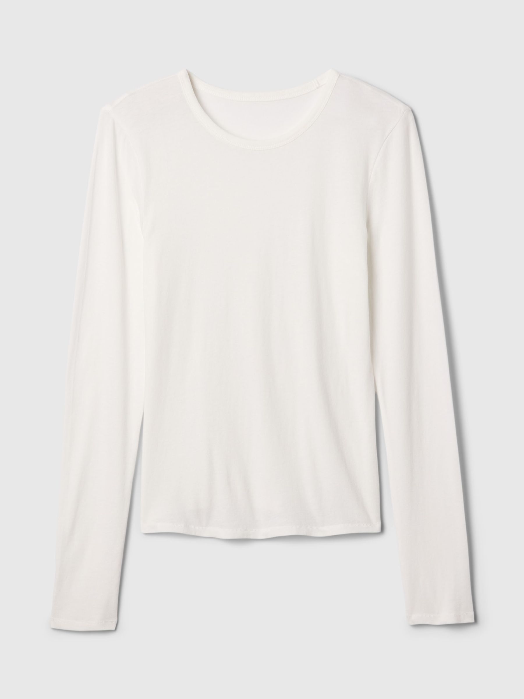 White Modern Long Sleeve Crew Neck T-Shirt - Image 4 of 4