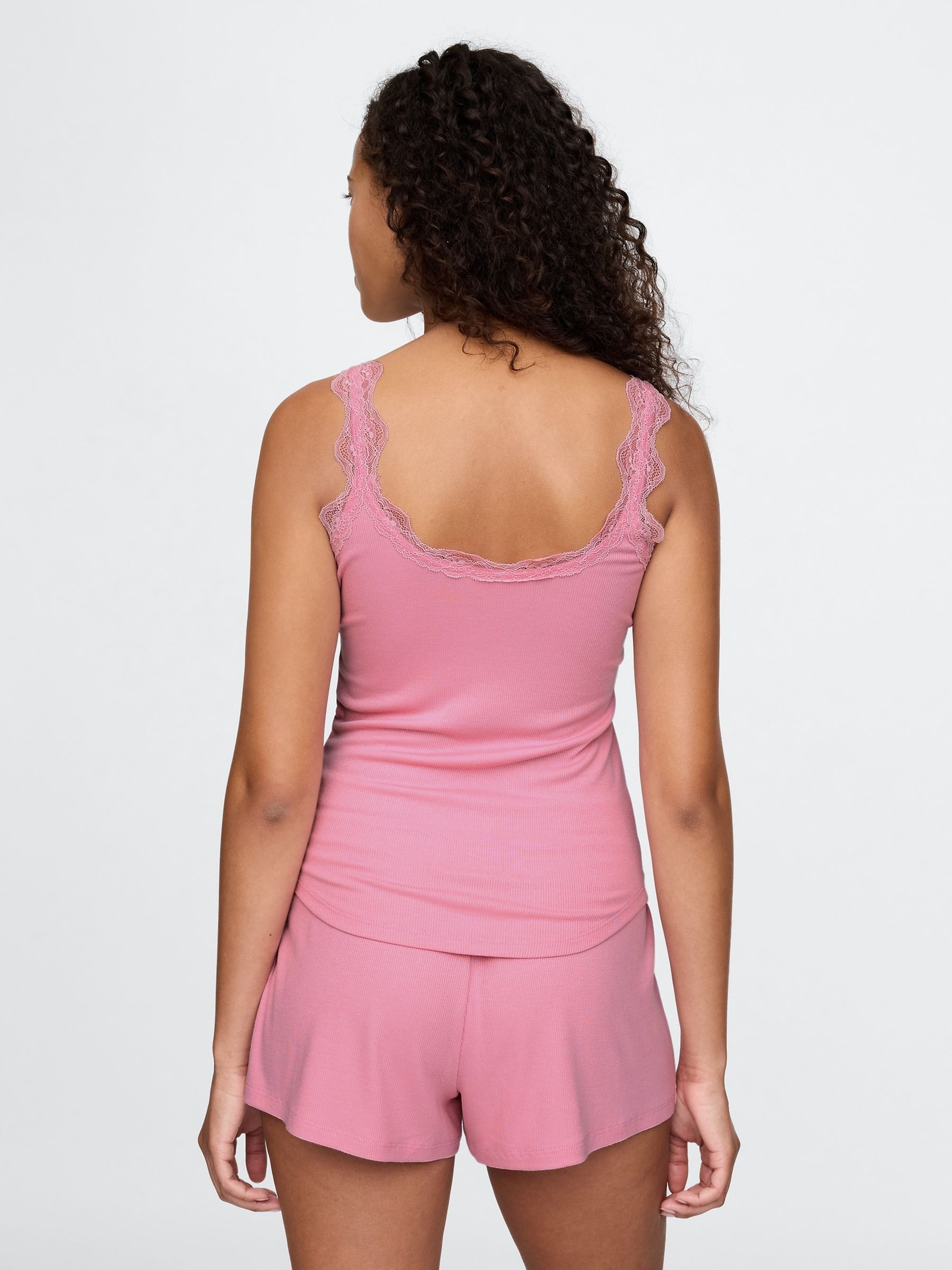 Pink Mini Rib Lace Pyjama Vest - Image 2 of 5