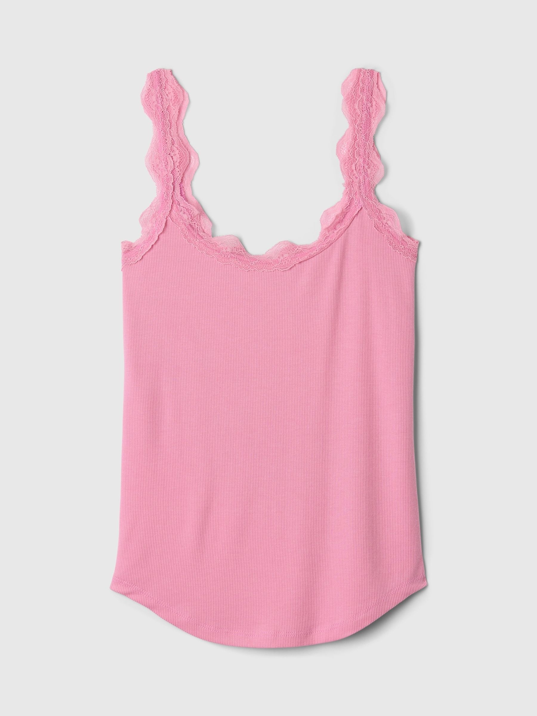 Pink Mini Rib Lace Pyjama Vest - Image 5 of 5