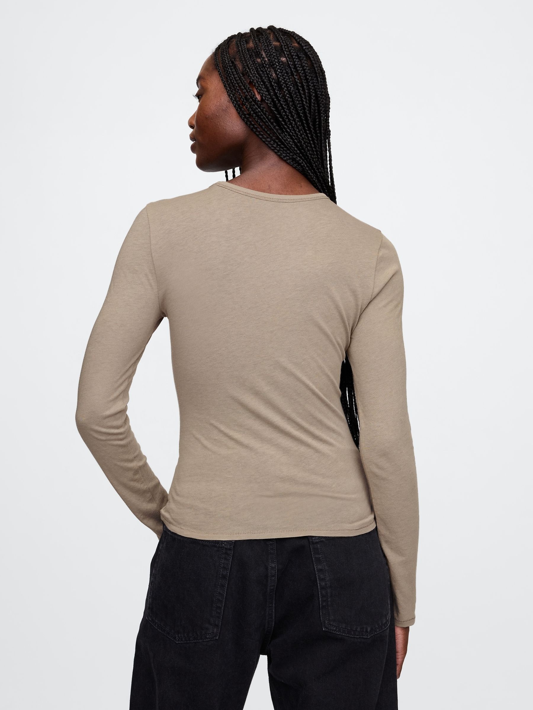 Brown Modern Long Sleeve Crew Neck T-Shirt - Image 3 of 4