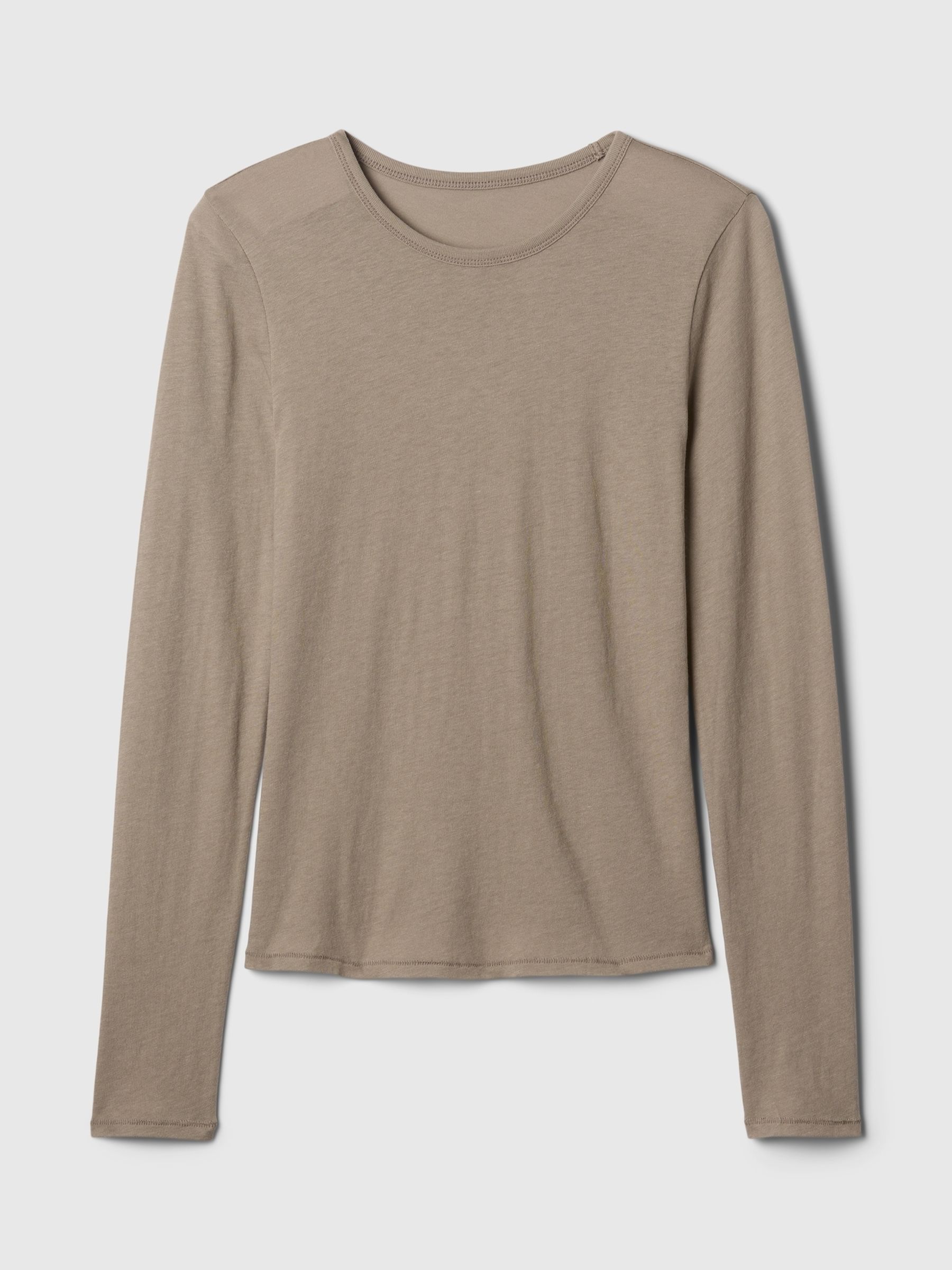 Brown Modern Long Sleeve Crew Neck T-Shirt - Image 4 of 4