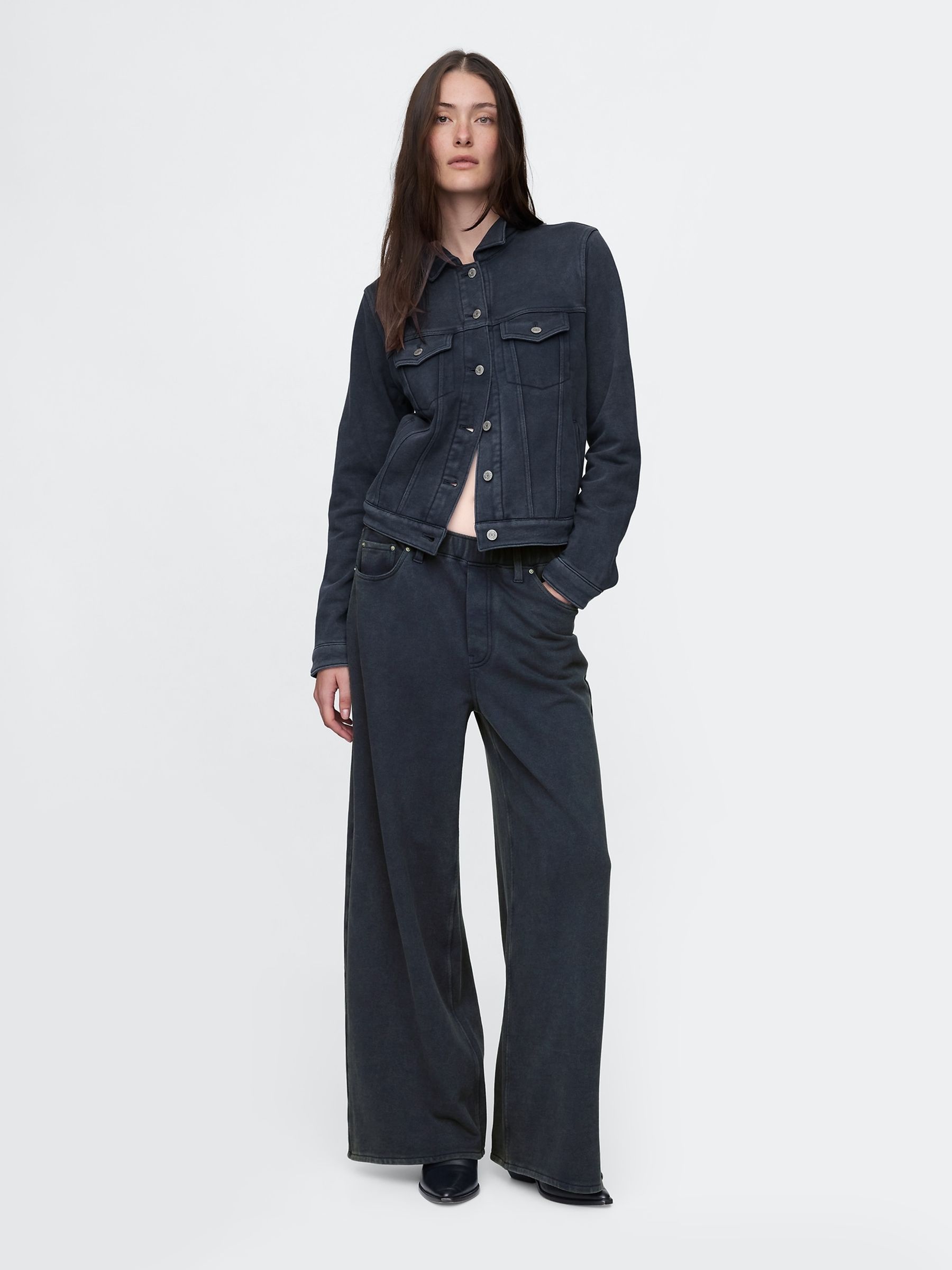 Black Baggy French Terry Jean Joggers - Image 1 of 5