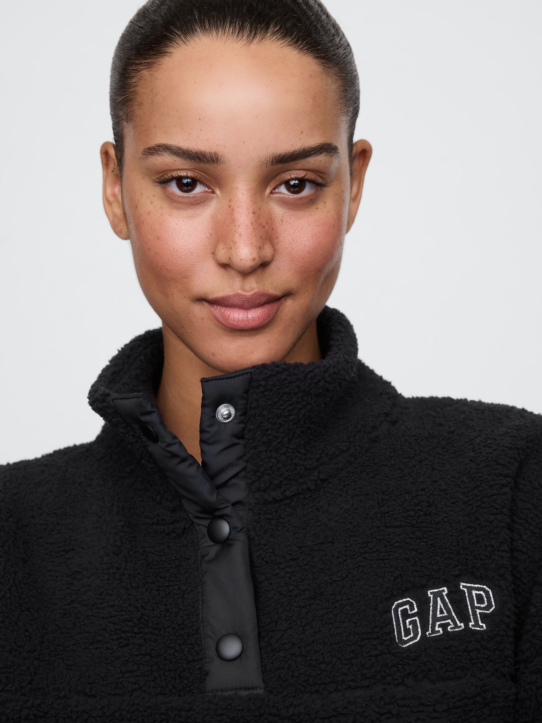 Black Half Snap Sherpa Fleece | Gap