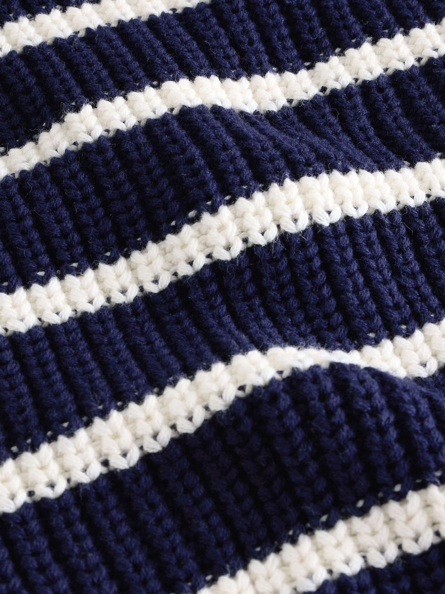 Navy Blue & White Stripe 100% Cotton V-Neck Cardigan - Image 3 of 5