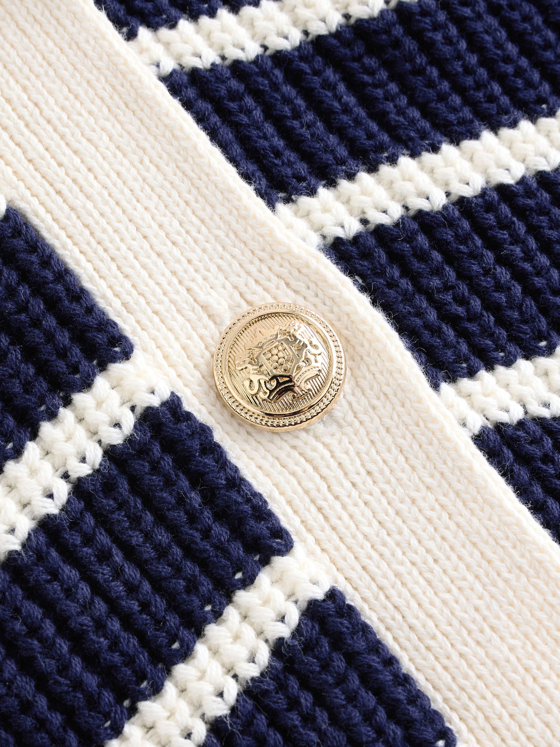Navy Blue & White Stripe 100% Cotton V-Neck Cardigan - Image 5 of 5