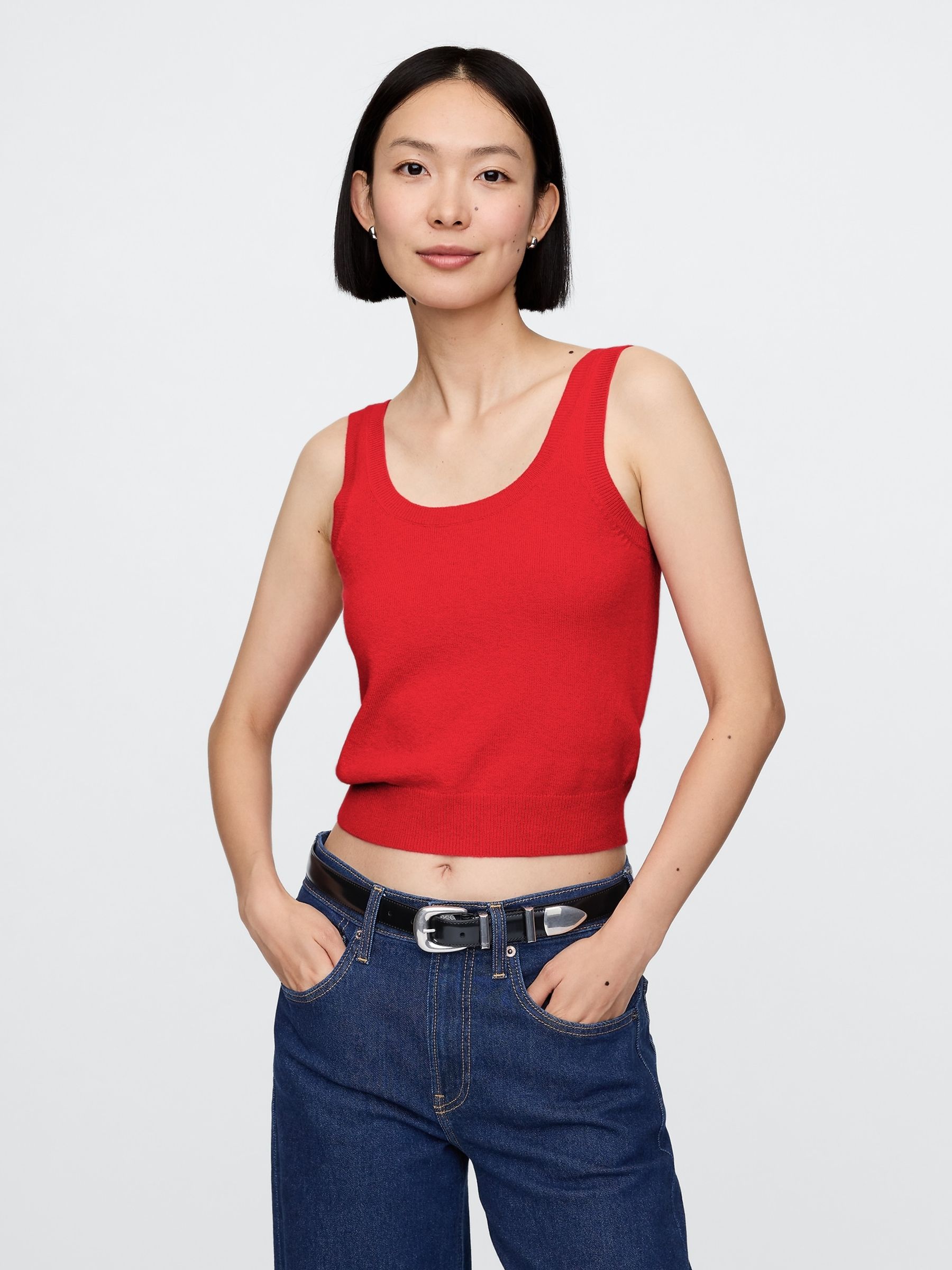 Red CashSoft Leopard Print Cropped Tank Top - Image 1 of 5