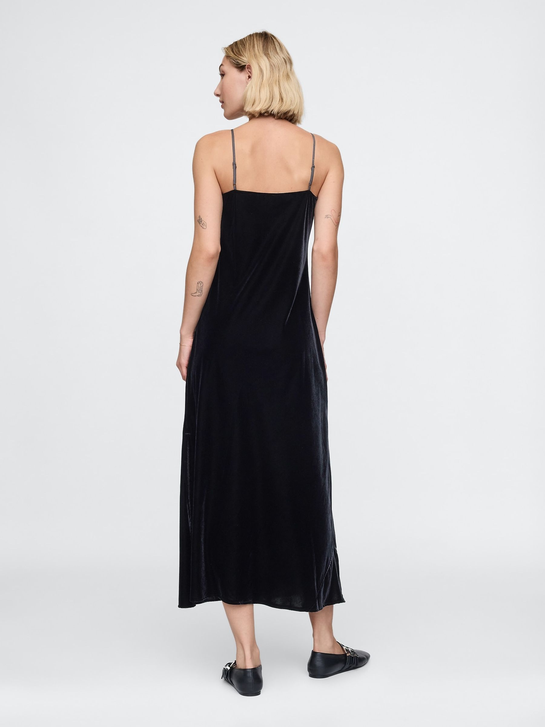 Black Velvet Midi Slip Dress - Image 3 of 5